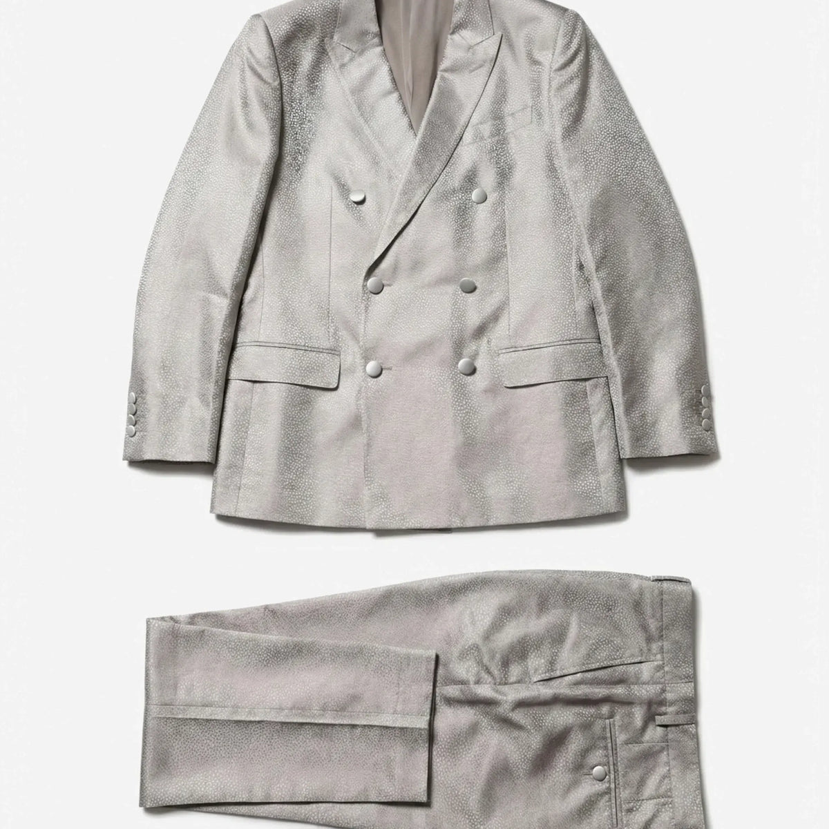 Dolce & Gabbana Silver Textured Double-Breasted Silk Suit
