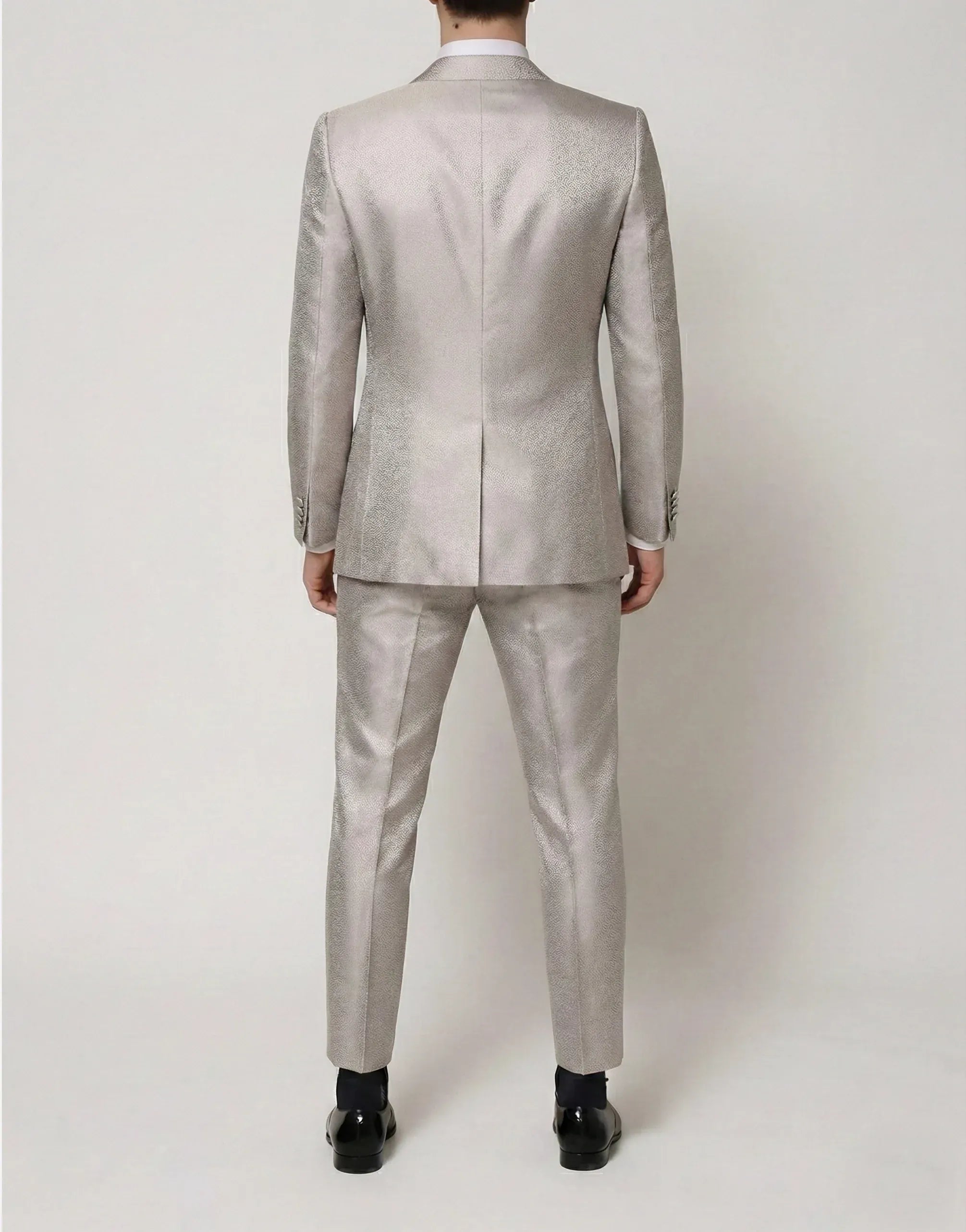Dolce & Gabbana Silver Textured Double-Breasted Silk Suit Dolce & Gabbana Silver Textured Double-Breasted Silk Suit