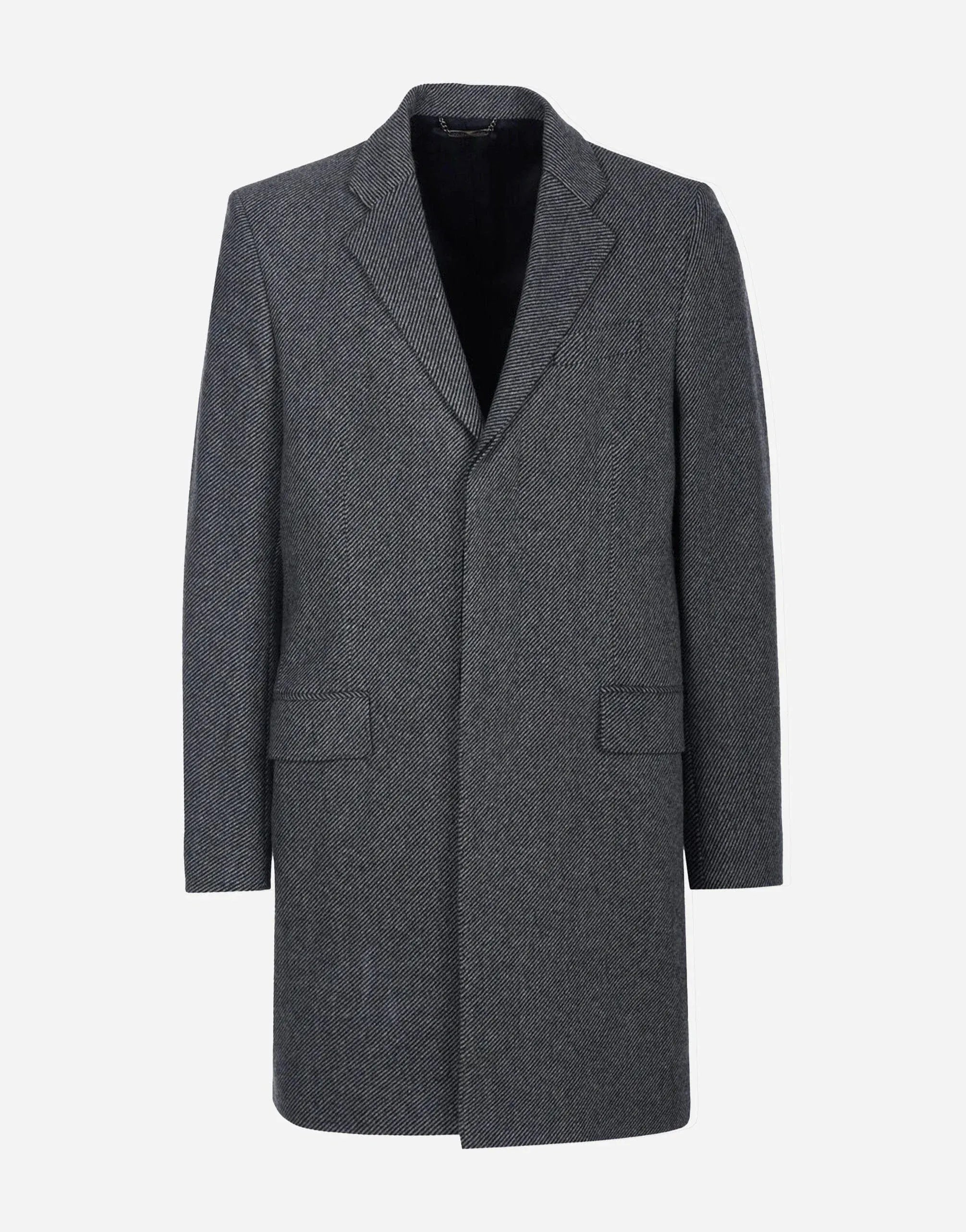 Dolce & Gabbana Single-Breasted Grey Herringbone Wool Blend Coat