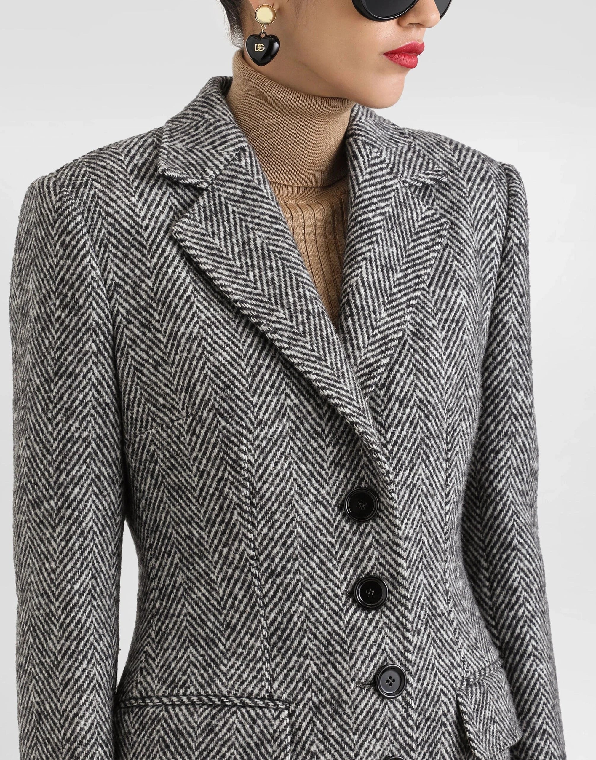 Dolce & Gabbana Single-Breasted Wool Chevron Coat