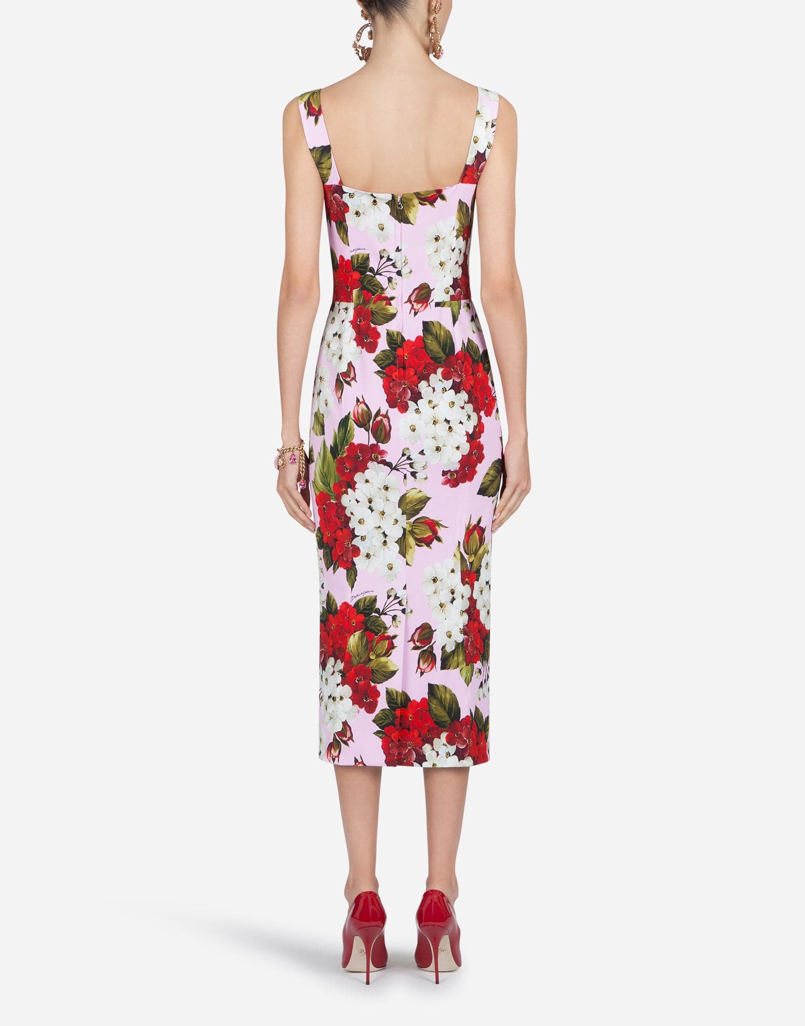 Dolce & Gabbana Sleeveless Geranium-print Cady Midi Dress