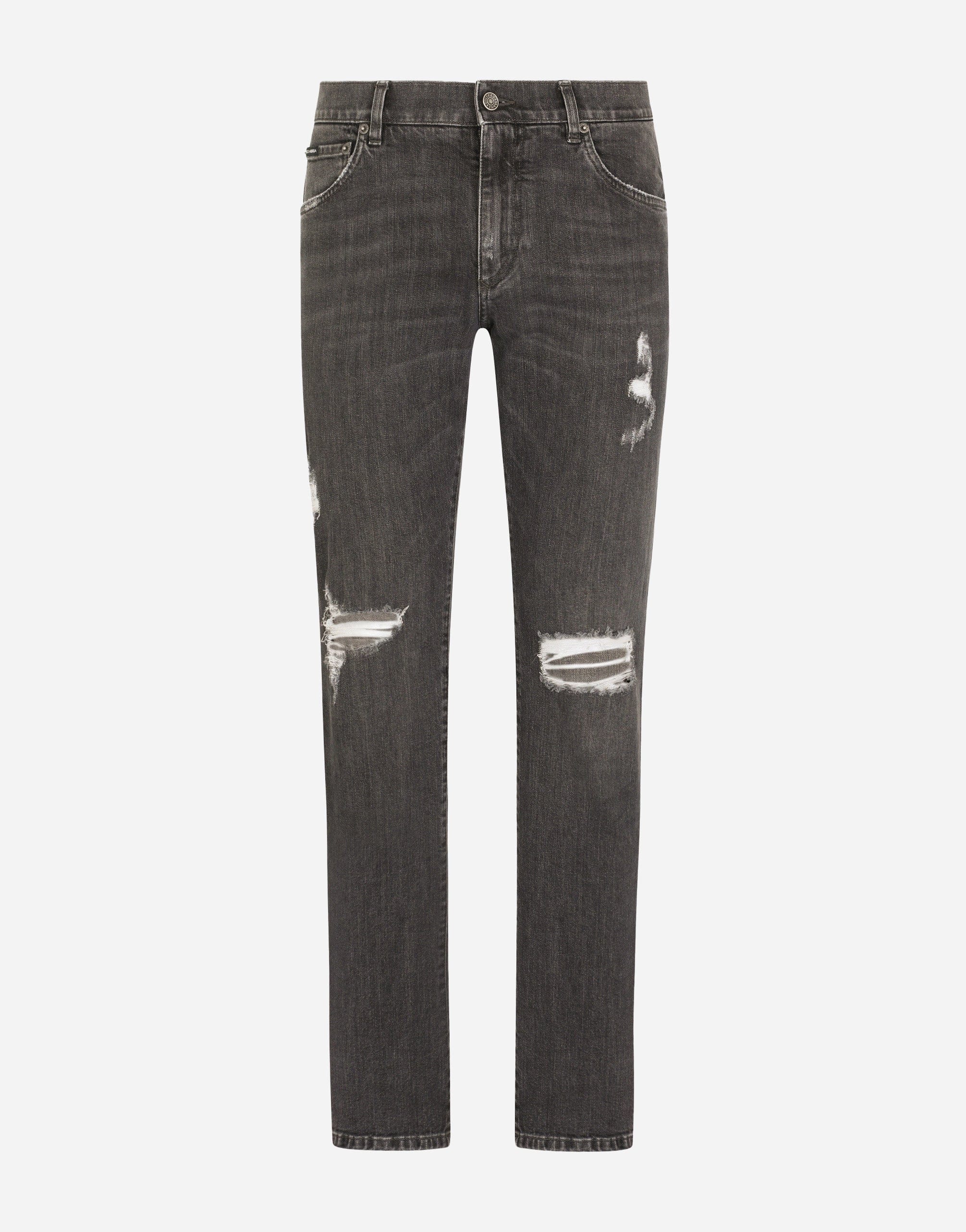 Jeans de algodón de ajuste delgado con rasgaduras