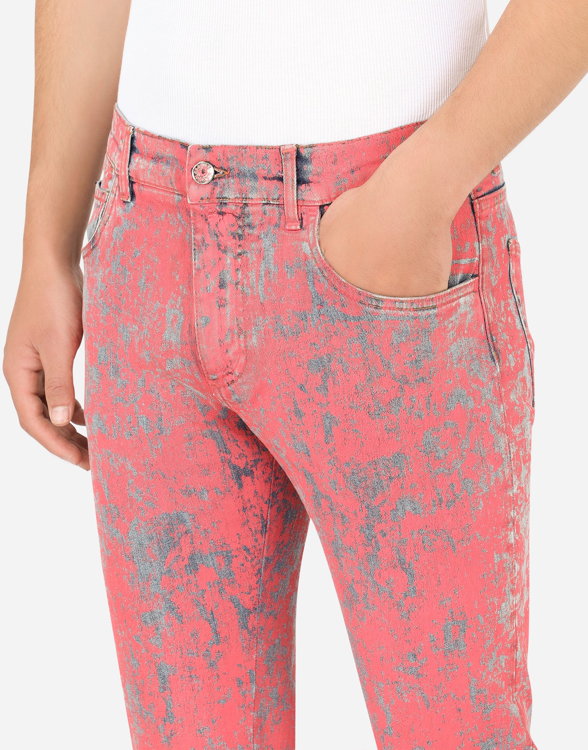 Slim-Fit Stretch Jeans With Marbled Print