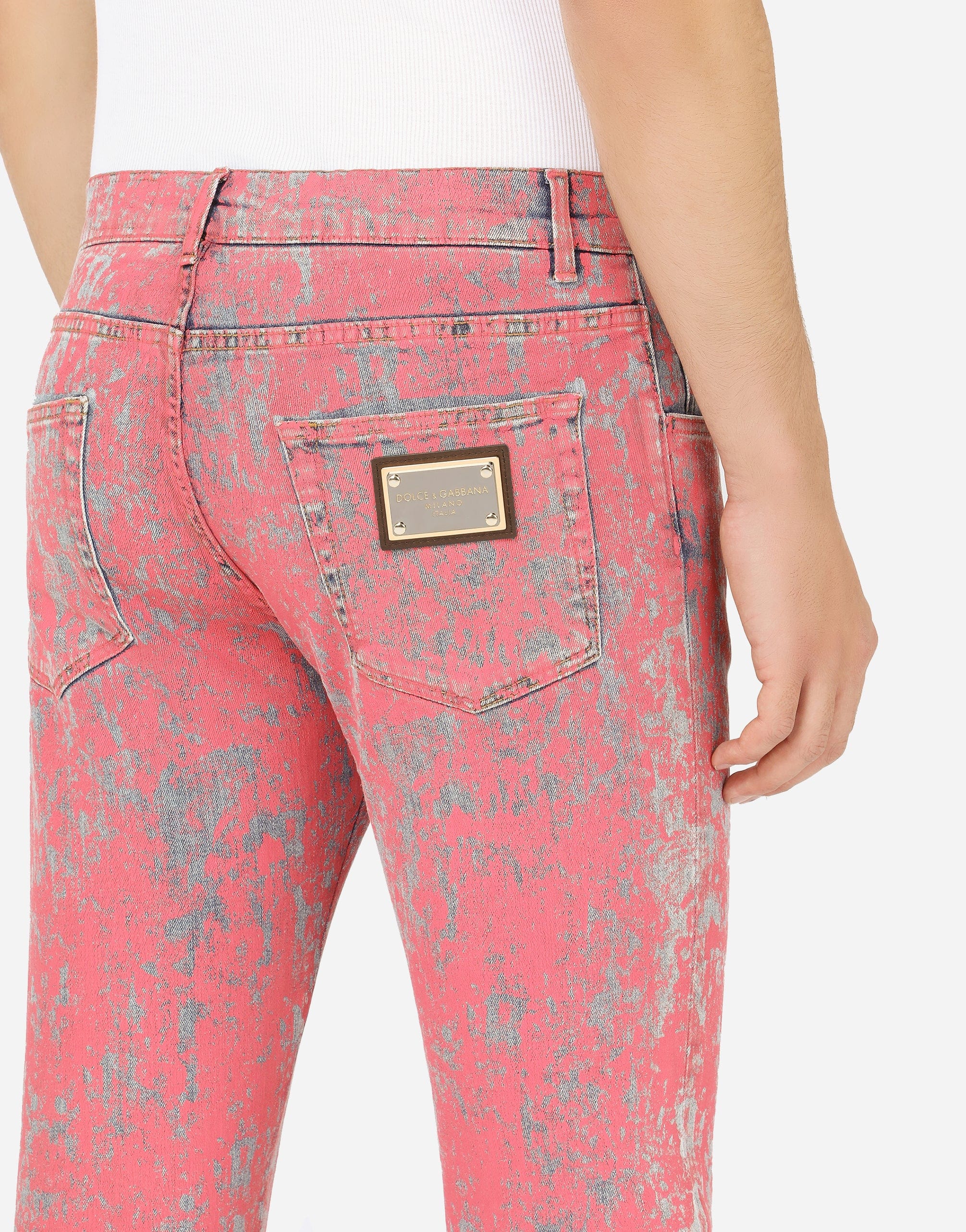 Slim-Fit Stretch Jeans With Marbled Print