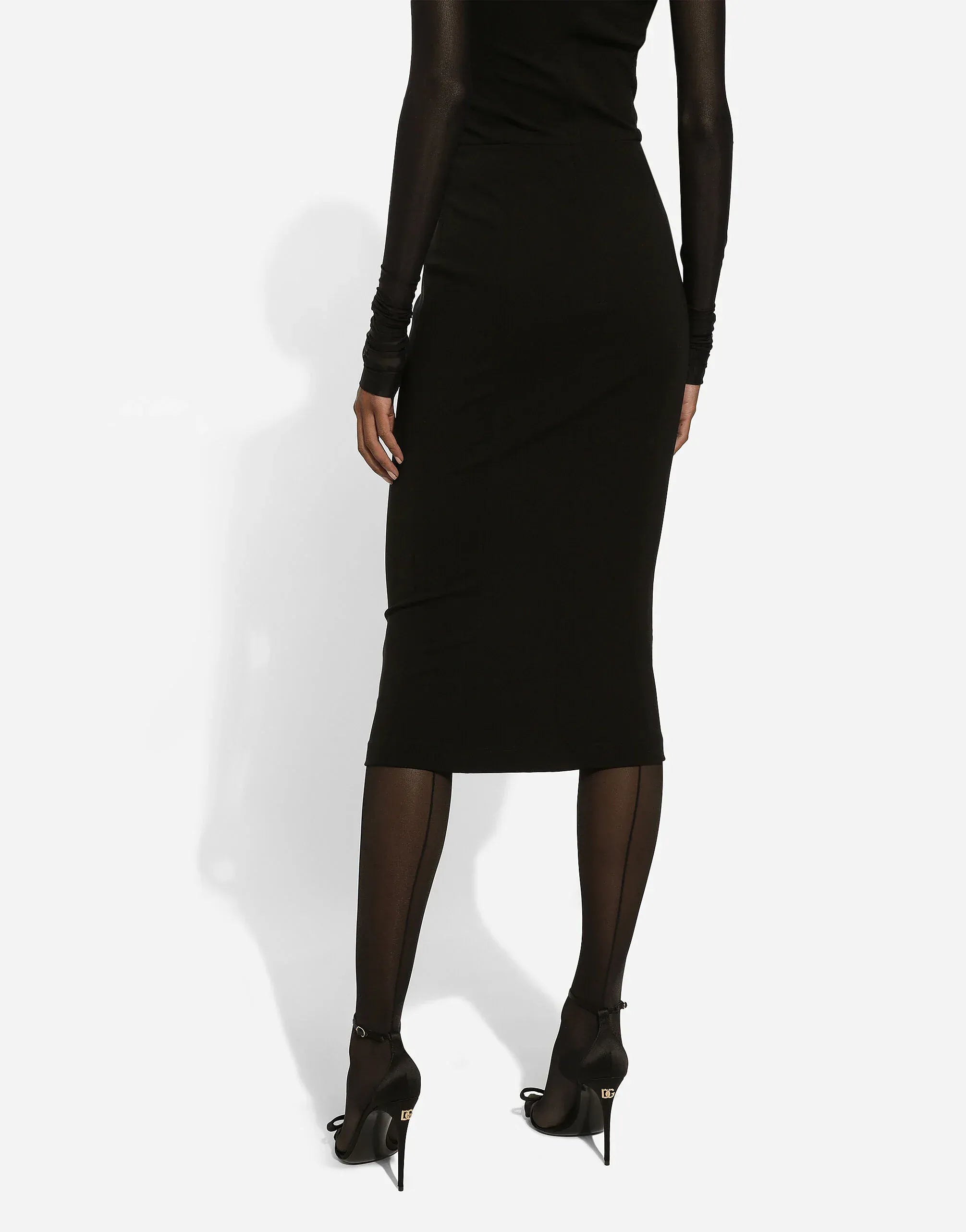Dolce & Gabbana Square-Neck Tulle-Sleeved Midi Dress