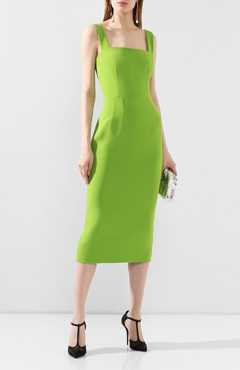 Dolce & Gabbana Green Sheath Square Neckline Mid Length Dress