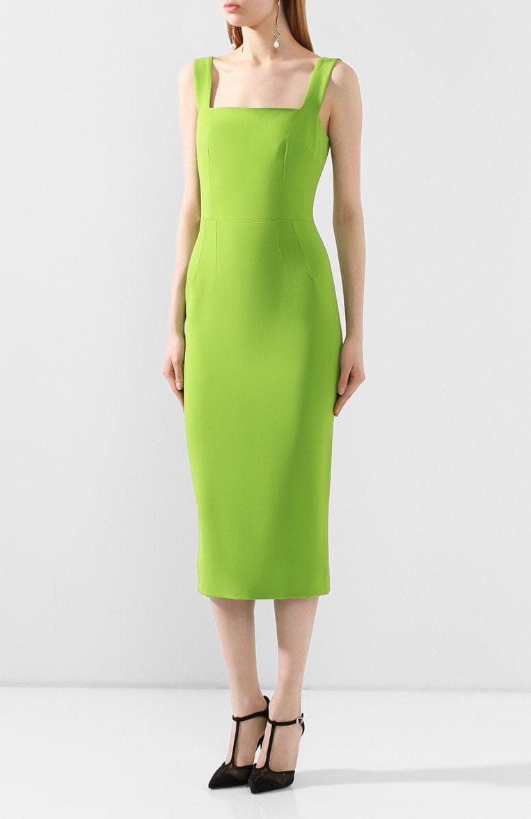 Dolce & Gabbana Green Sheath Square Neckline Mid Length Dress