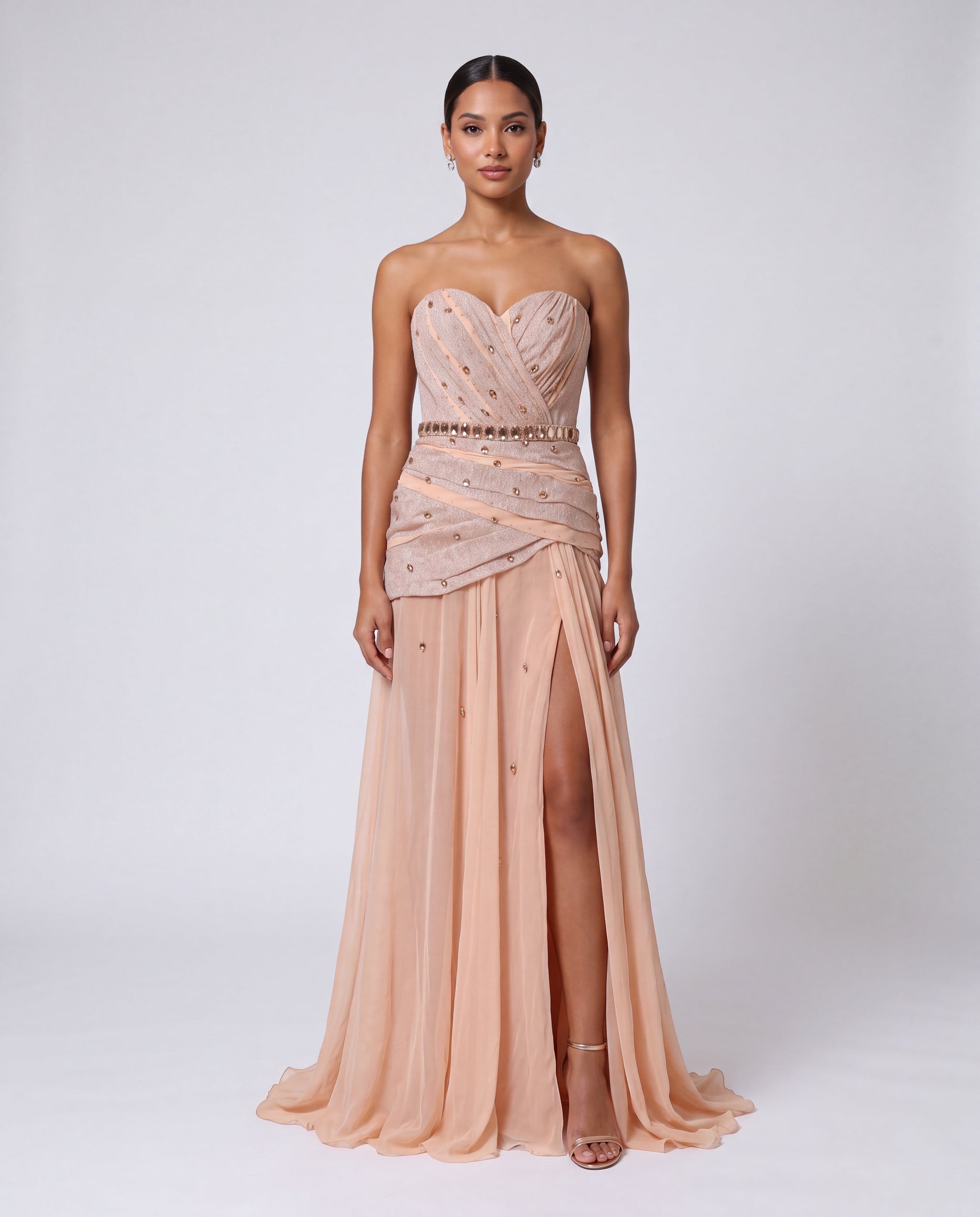 strapless draped chiffon dress Strapless Draped Chiffon Gown 2 / Pale Pink