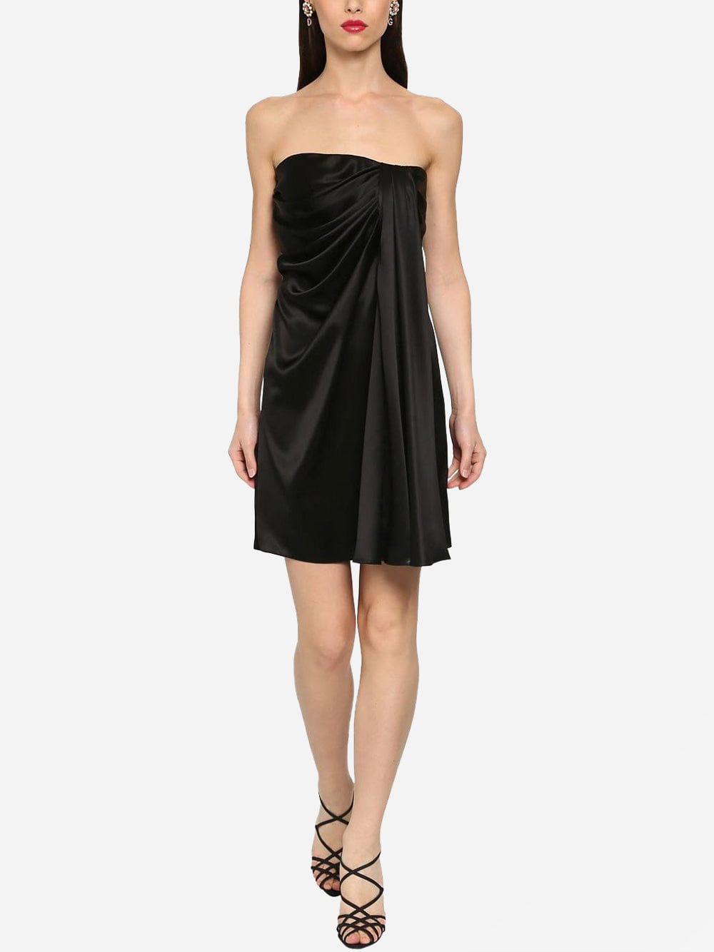 Dolce & Gabbana Strapless Draped Stretch-Satin Mini Dress