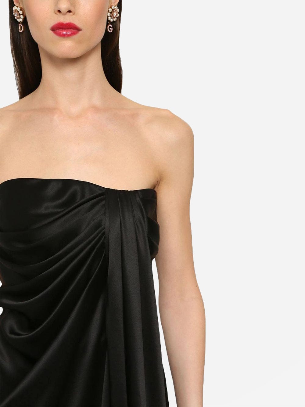 Dolce & Gabbana Strapless Draped Stretch-Satin Mini Dress