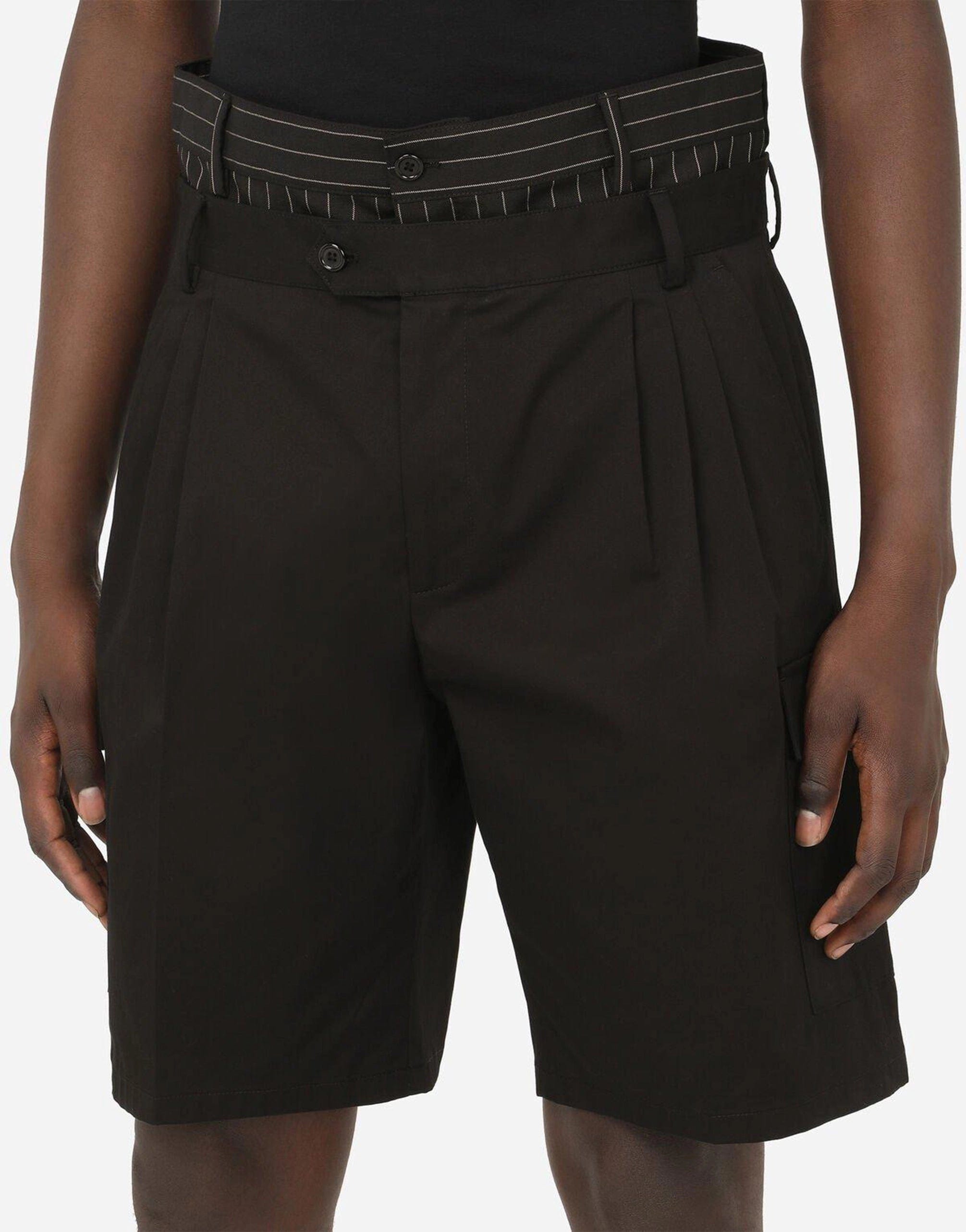 Stretch Cotton Shorts With Double Belt