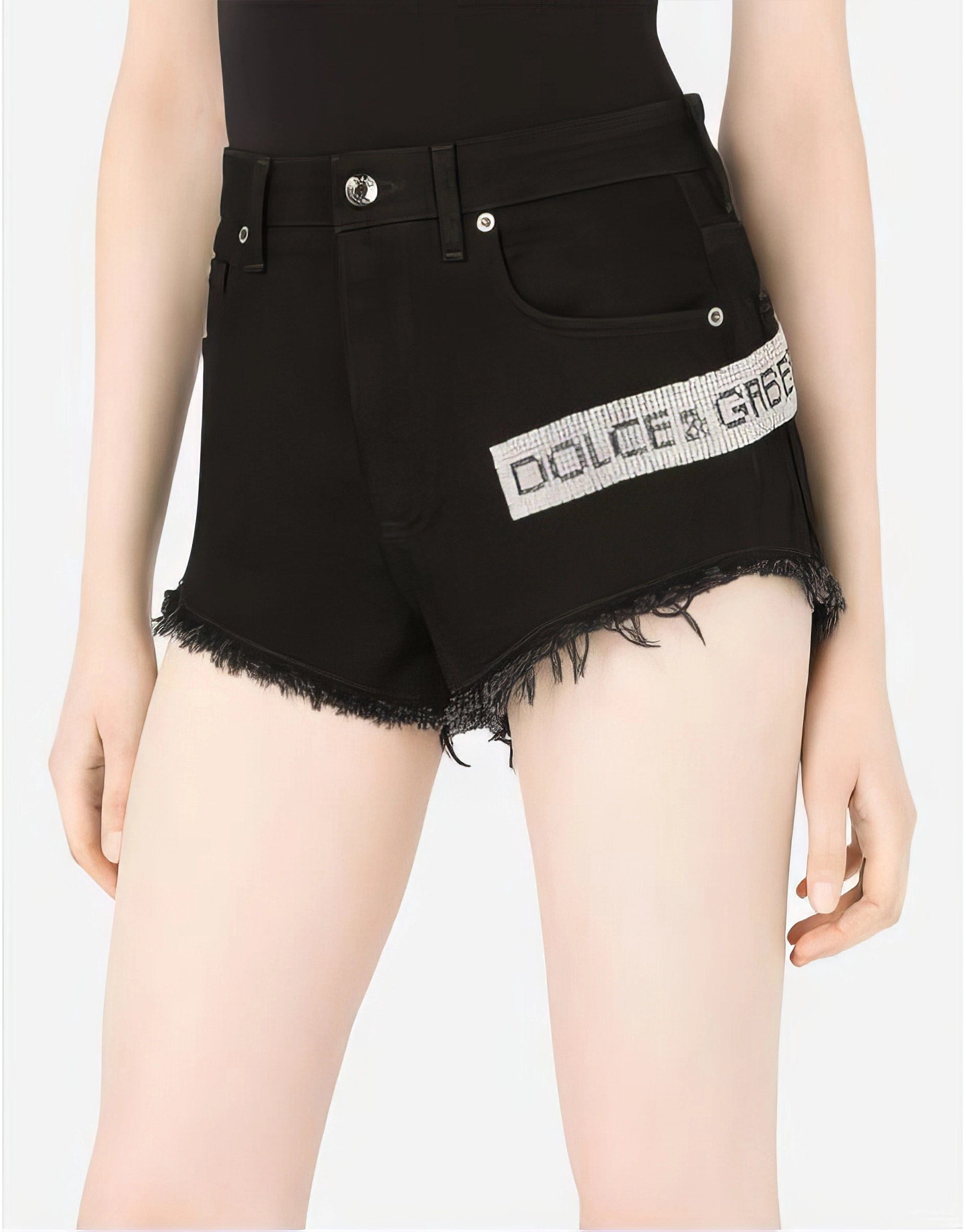 Dolce & Gabbana Stretch Denim Shorts With Crystal Mesh