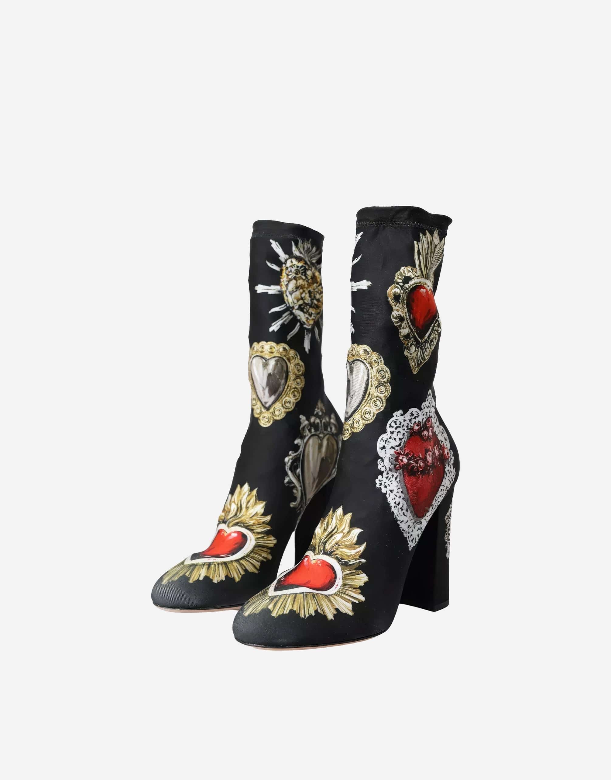 Dolce & Gabbana Stretch Jersey Booties With Sacred Heart Print