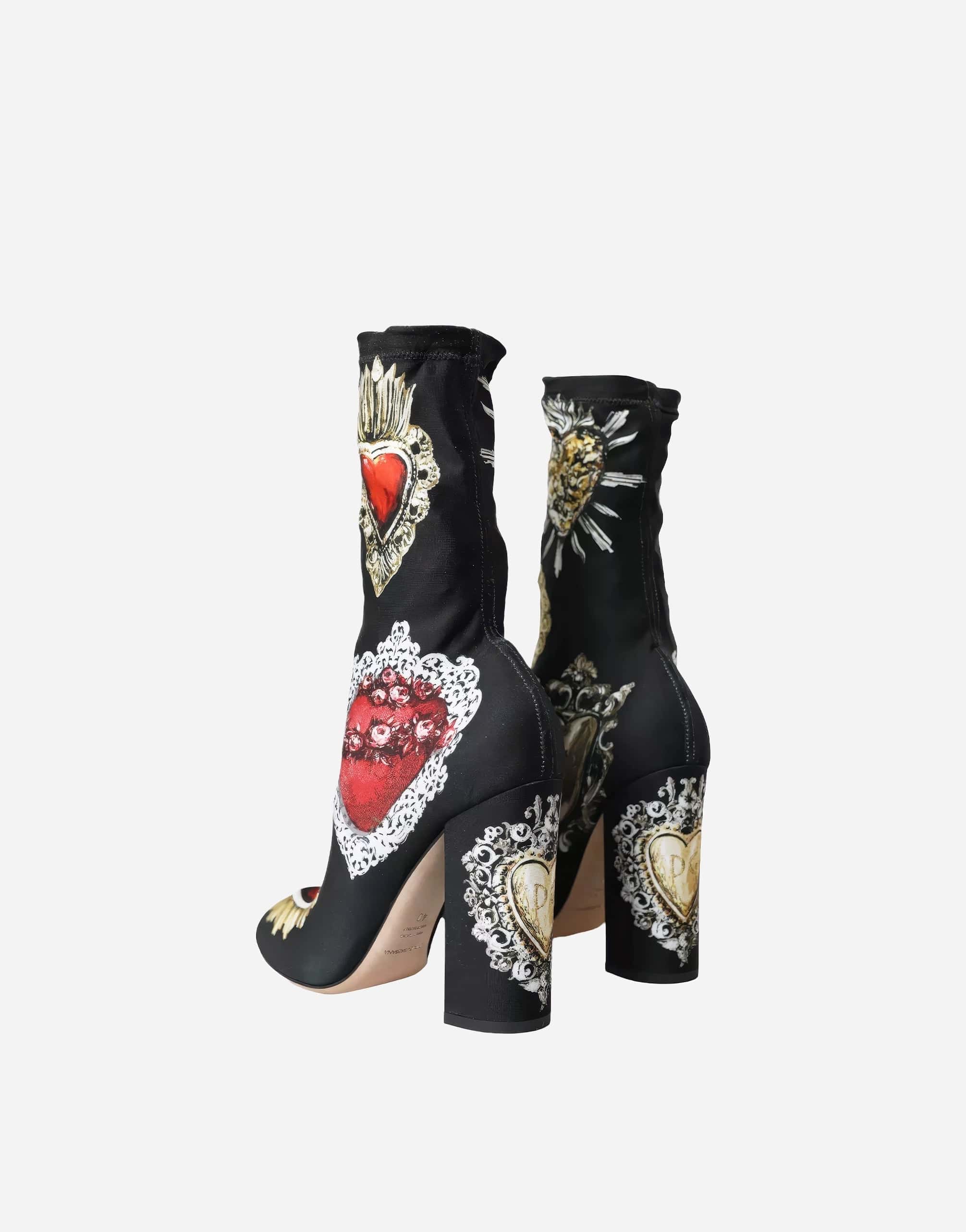 Dolce & Gabbana Stretch Jersey Booties With Sacred Heart Print