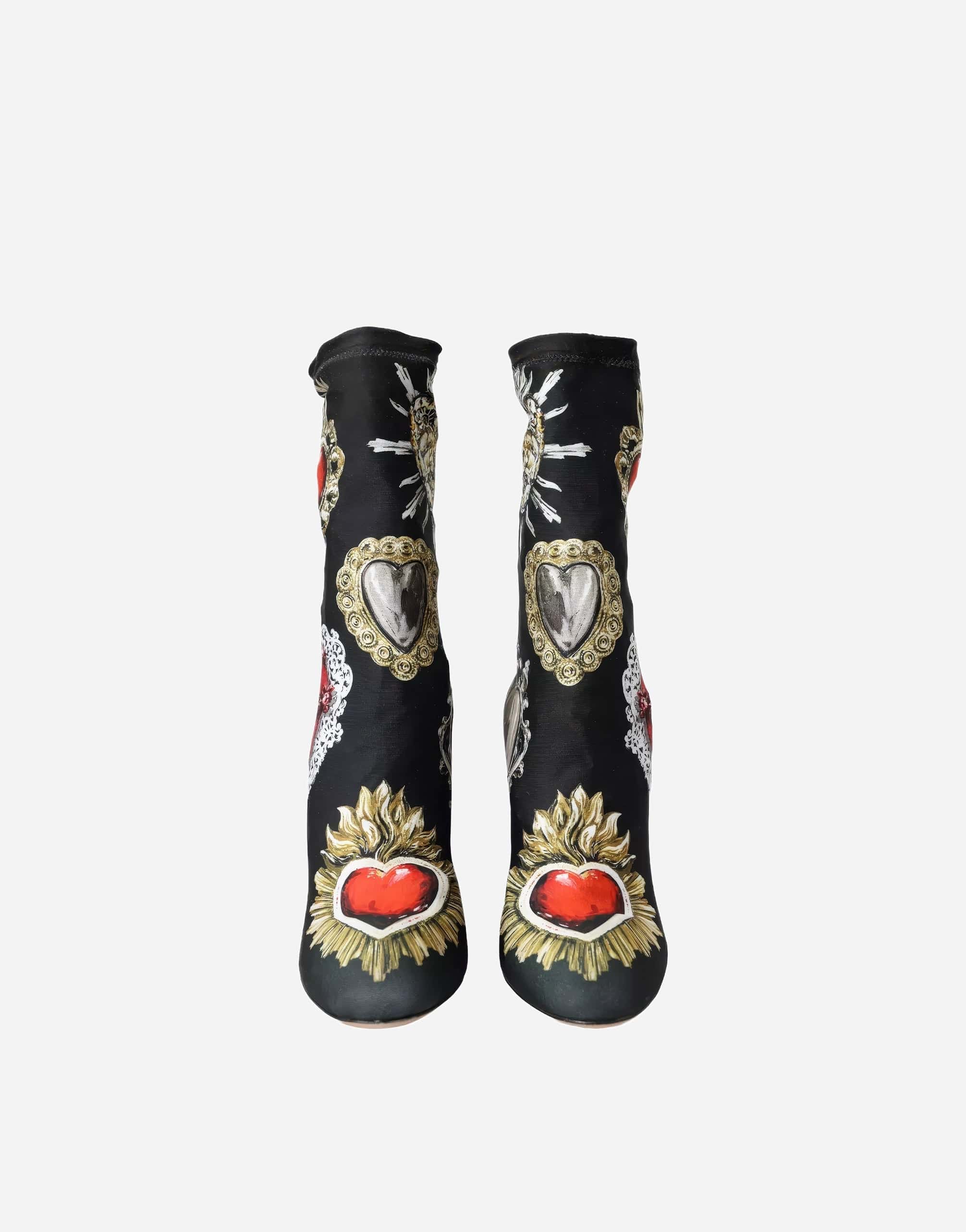 Dolce & Gabbana Stretch Jersey Booties With Sacred Heart Print