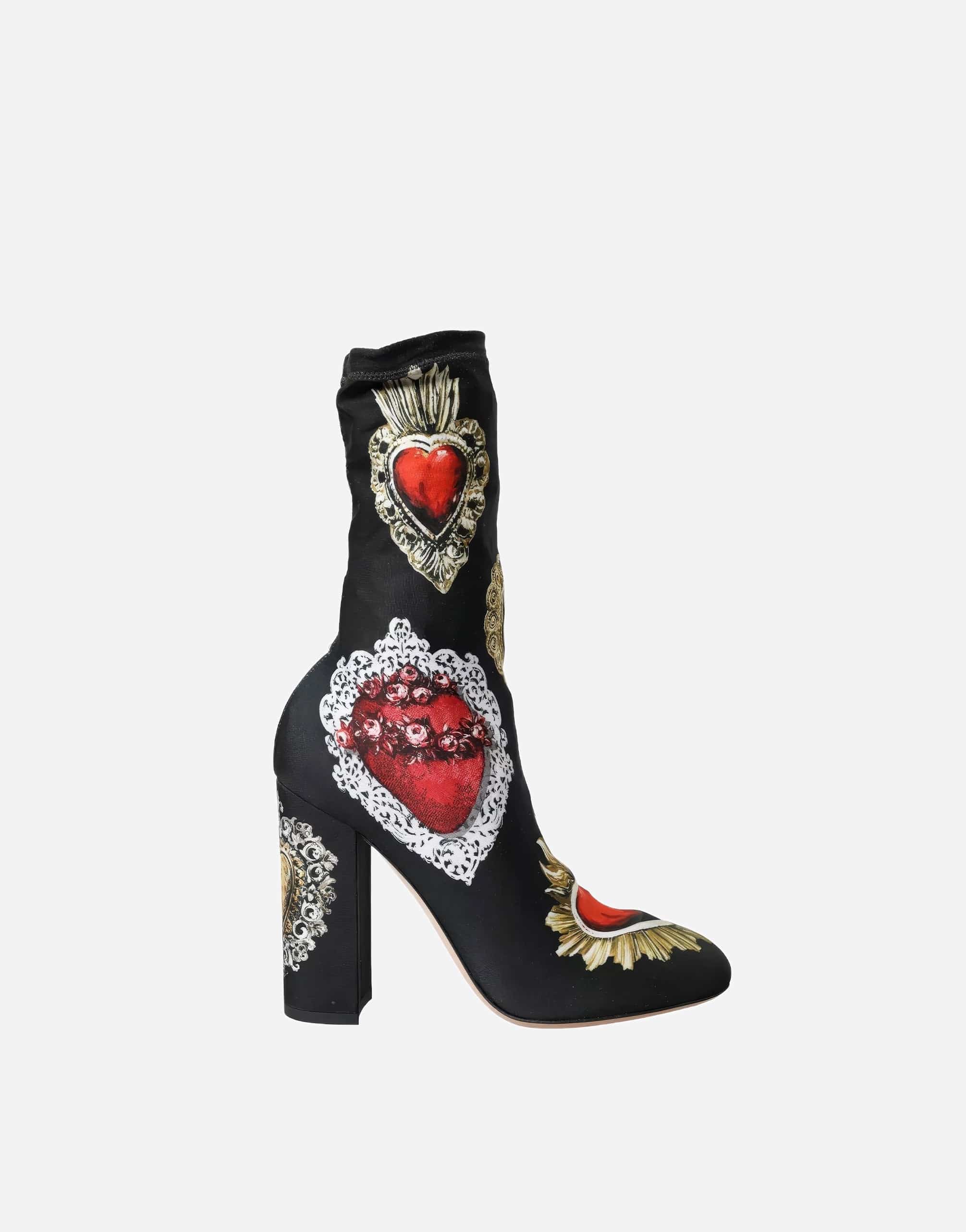 Dolce & Gabbana Stretch Jersey Booties With Sacred Heart Print