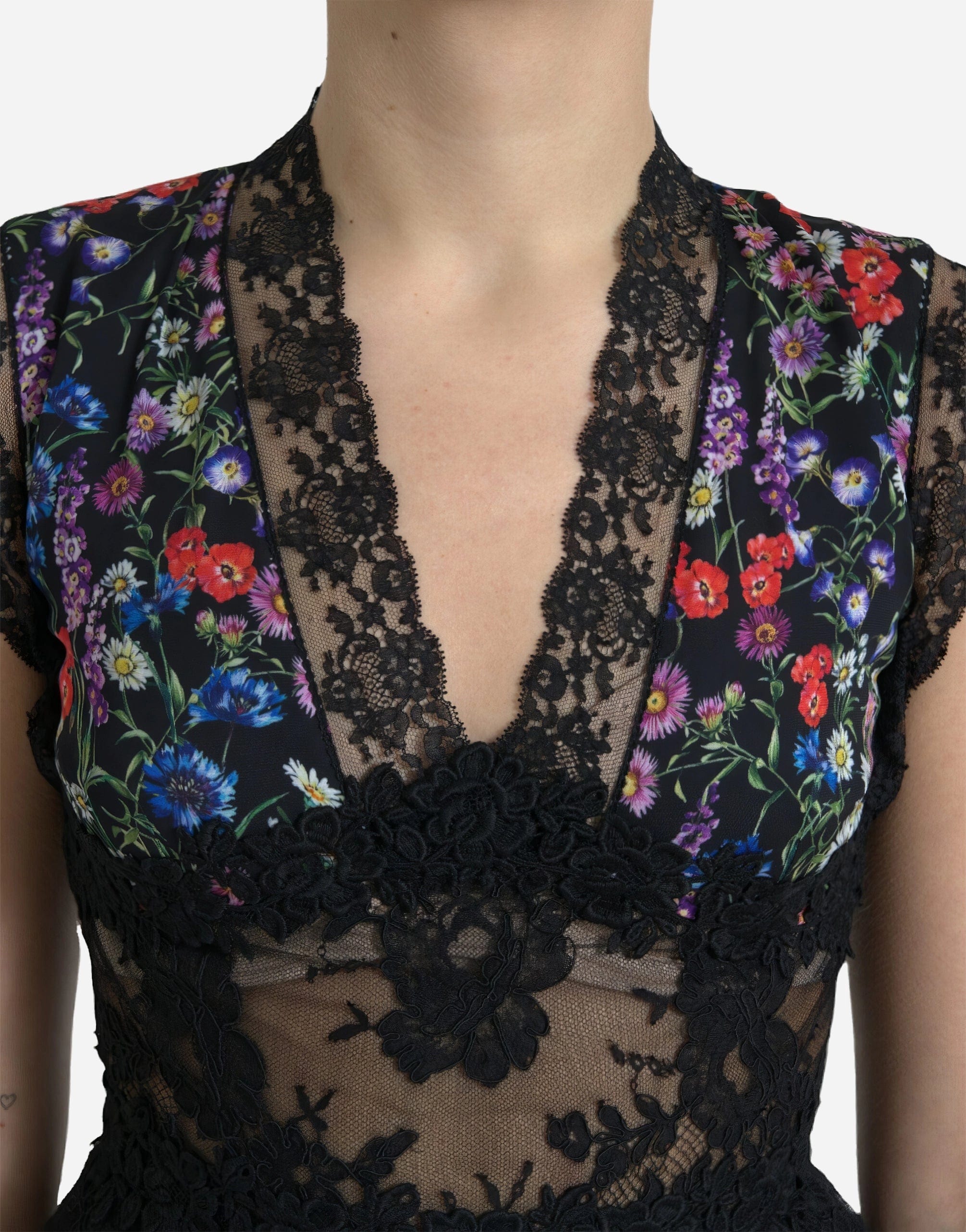 Stretch Lace With Floral Print Dress