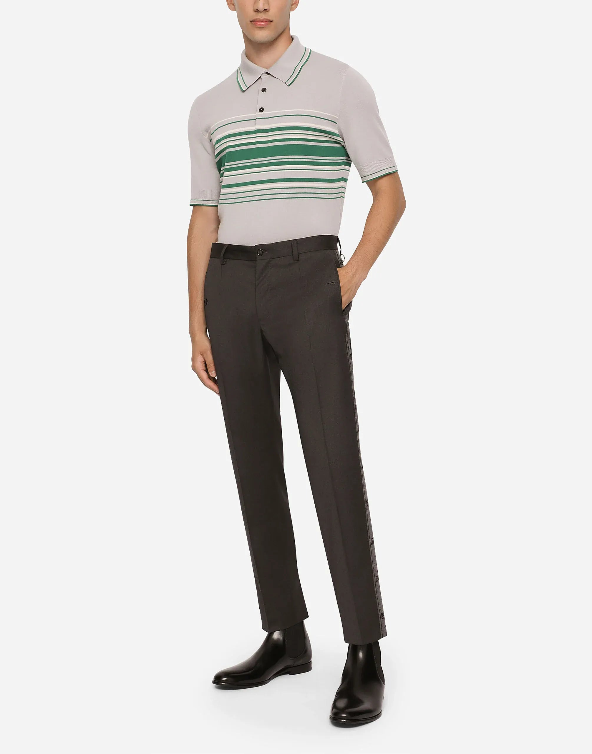 Dolce & Gabbana Striped DG Logo Embroidery Polo Shirt