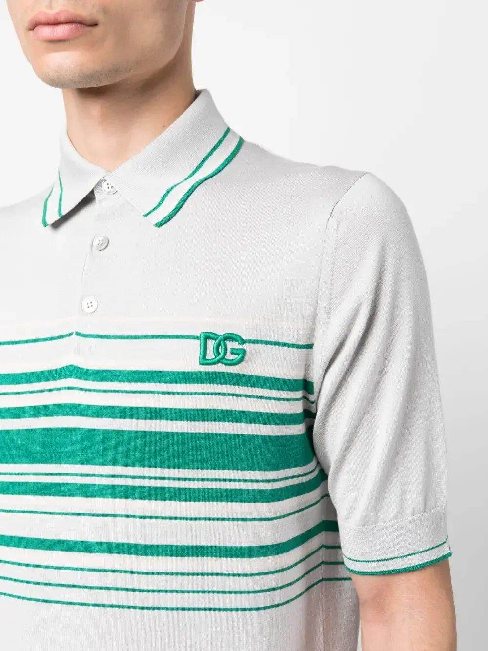 Dolce & Gabbana Striped DG Logo Embroidery Polo Shirt