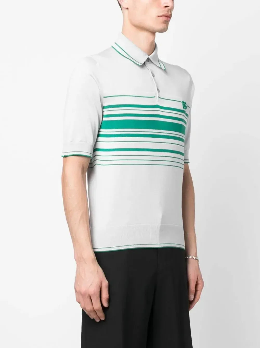 Dolce & Gabbana Striped DG Logo Embroidery Polo Shirt