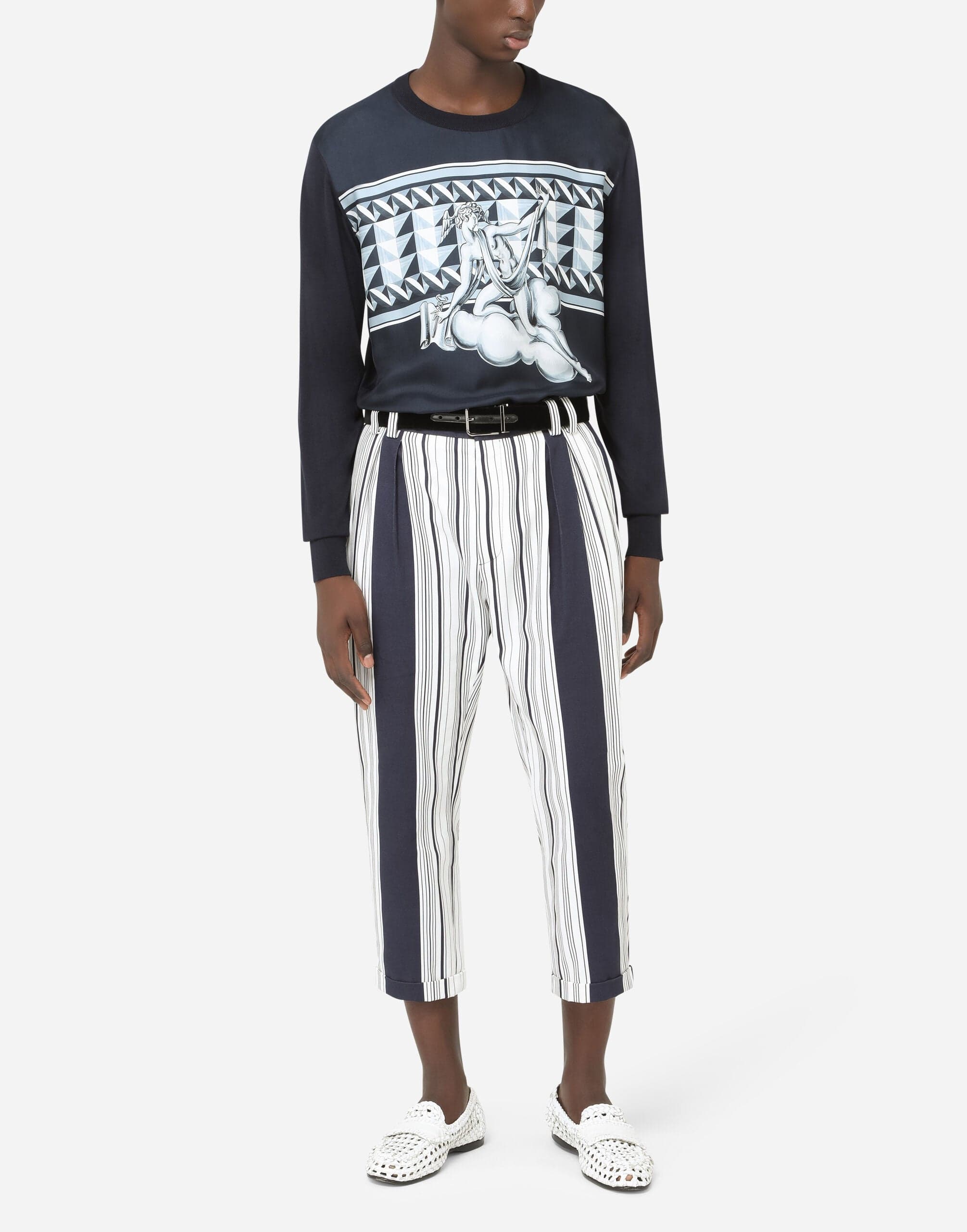 Dolce & Gabbana Striped-Print Cotton Cropped Pants