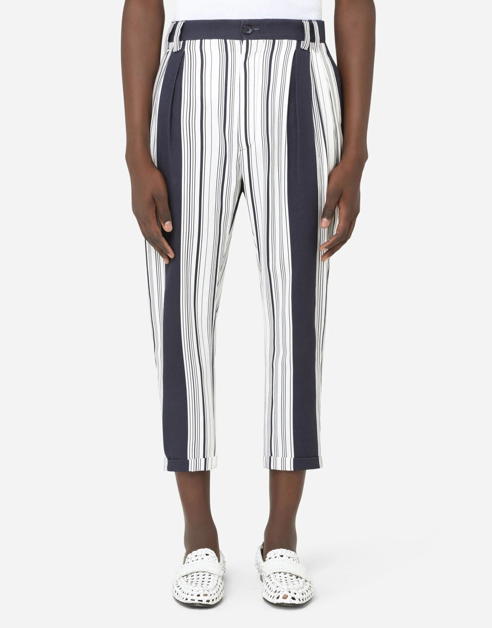 Dolce & Gabbana Striped-Print Cotton Cropped Pants