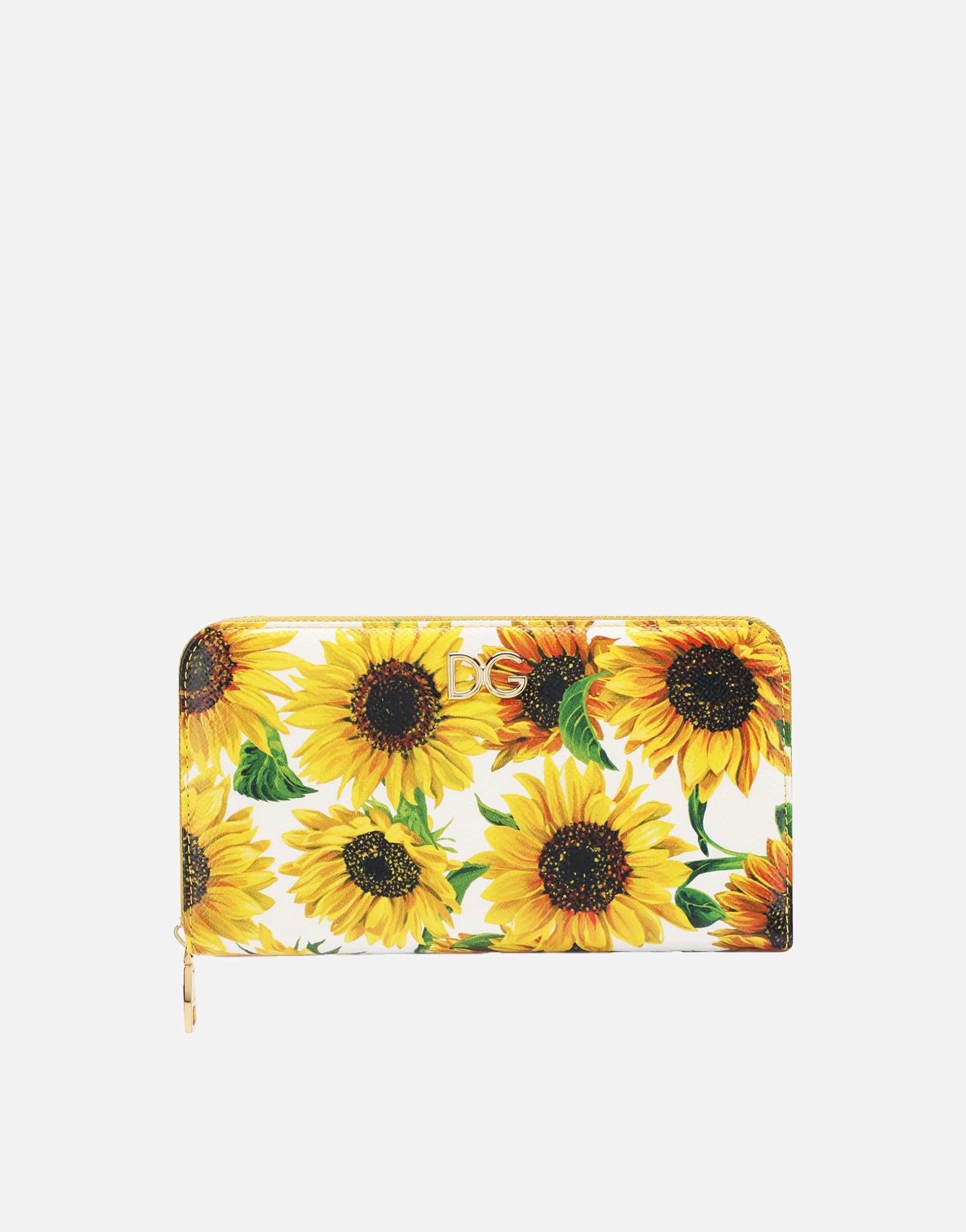 Sunflower-Print Leather Wallet