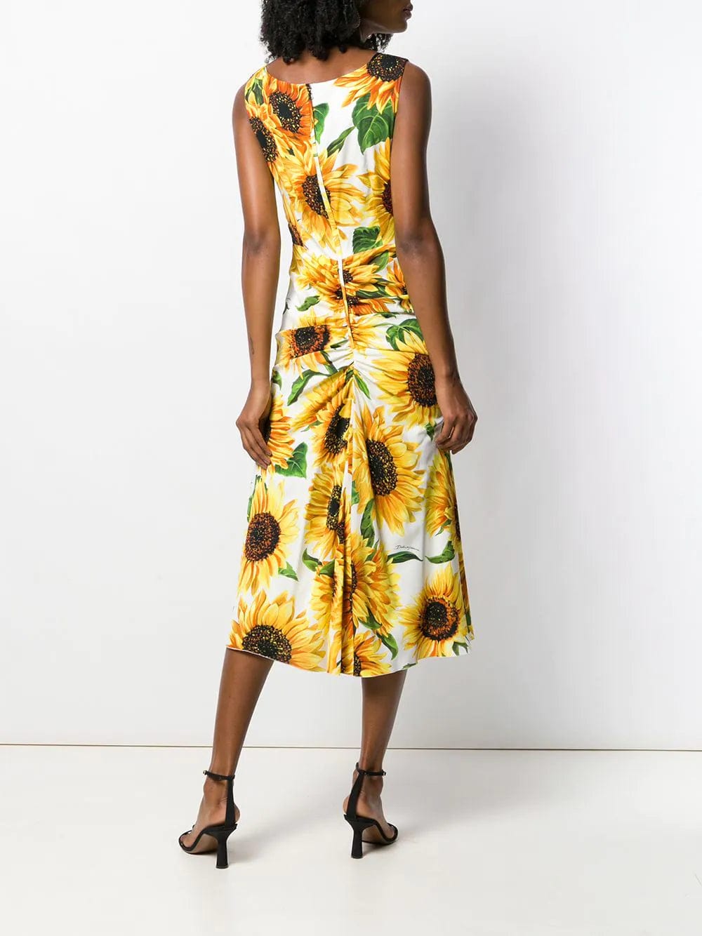 Dolce & Gabbana Sunflower Print Ruched Midi Dress | Sendegaro US Dolce & Gabbana Sunflower Print Ruched Midi Dress | Sendegaro US