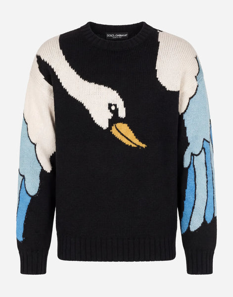 ☆希少☆美品☆ DOLCE&GABBANA　ニット　セーター　カウボーイ　刺繍 Dolce & Gabbana Swan Intarsia Knit Sweater | Sendegaro