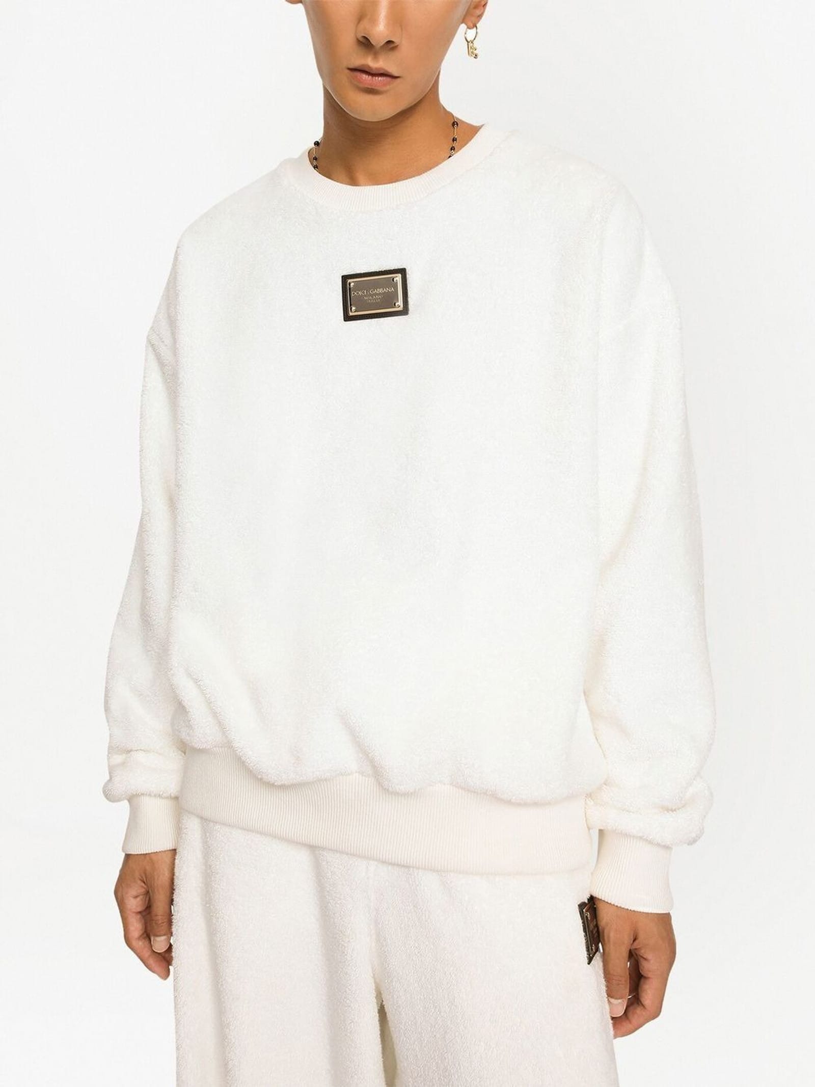 Moletom Dolce & Gabbana de tecido atoalhado com placa de logo