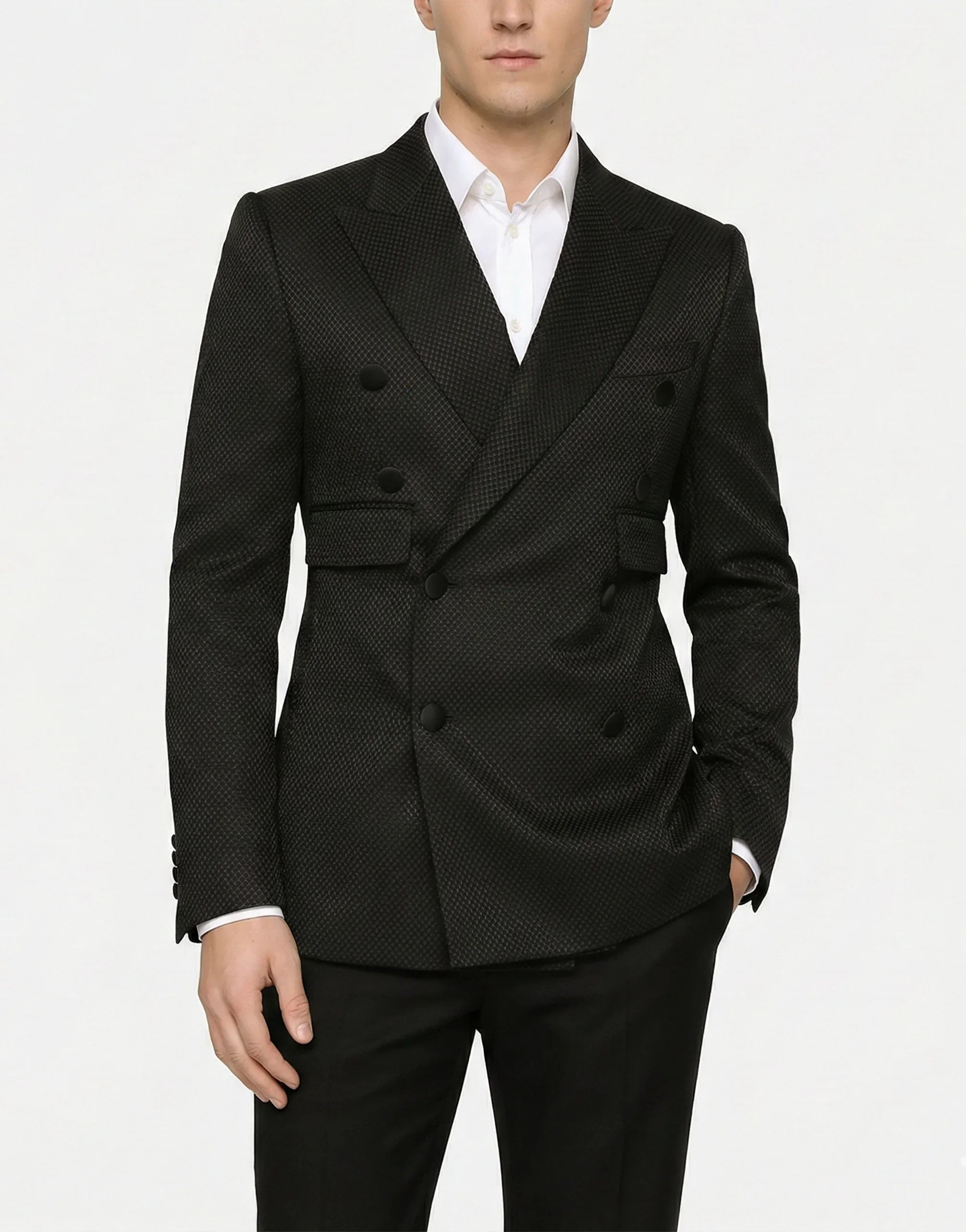 Dolce & Gabbana Textured Cotton & Silk Blend Double-Breasted Jacket