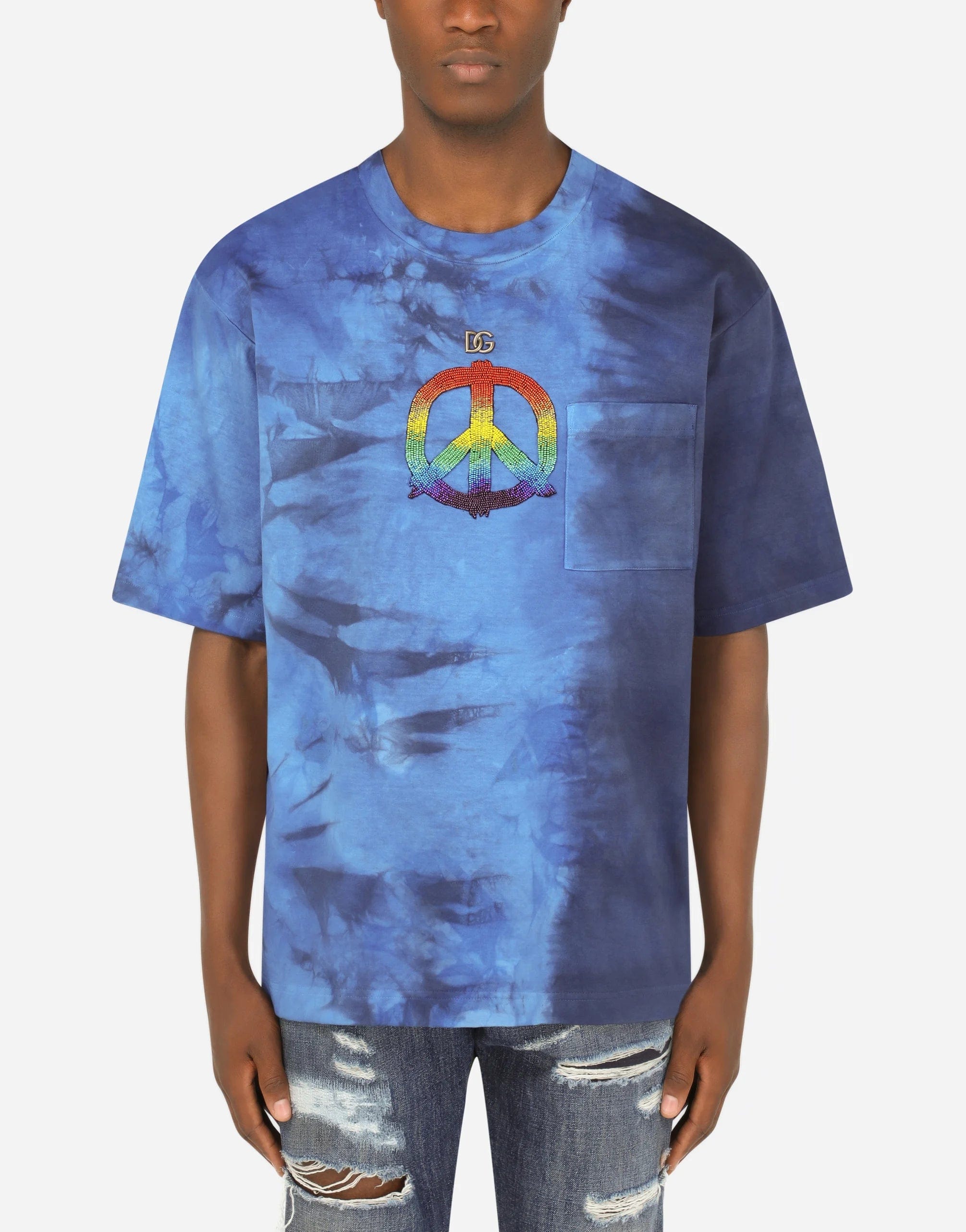 Dolce & Gabbana Tie-Dye Peace Sign T-Shirt