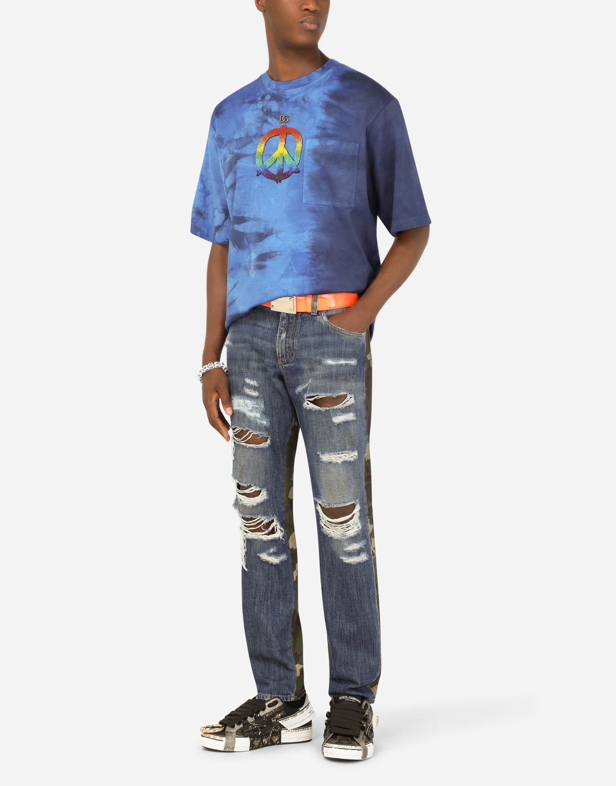 Dolce & Gabbana Tie-Dye Peace Sign T-Shirt