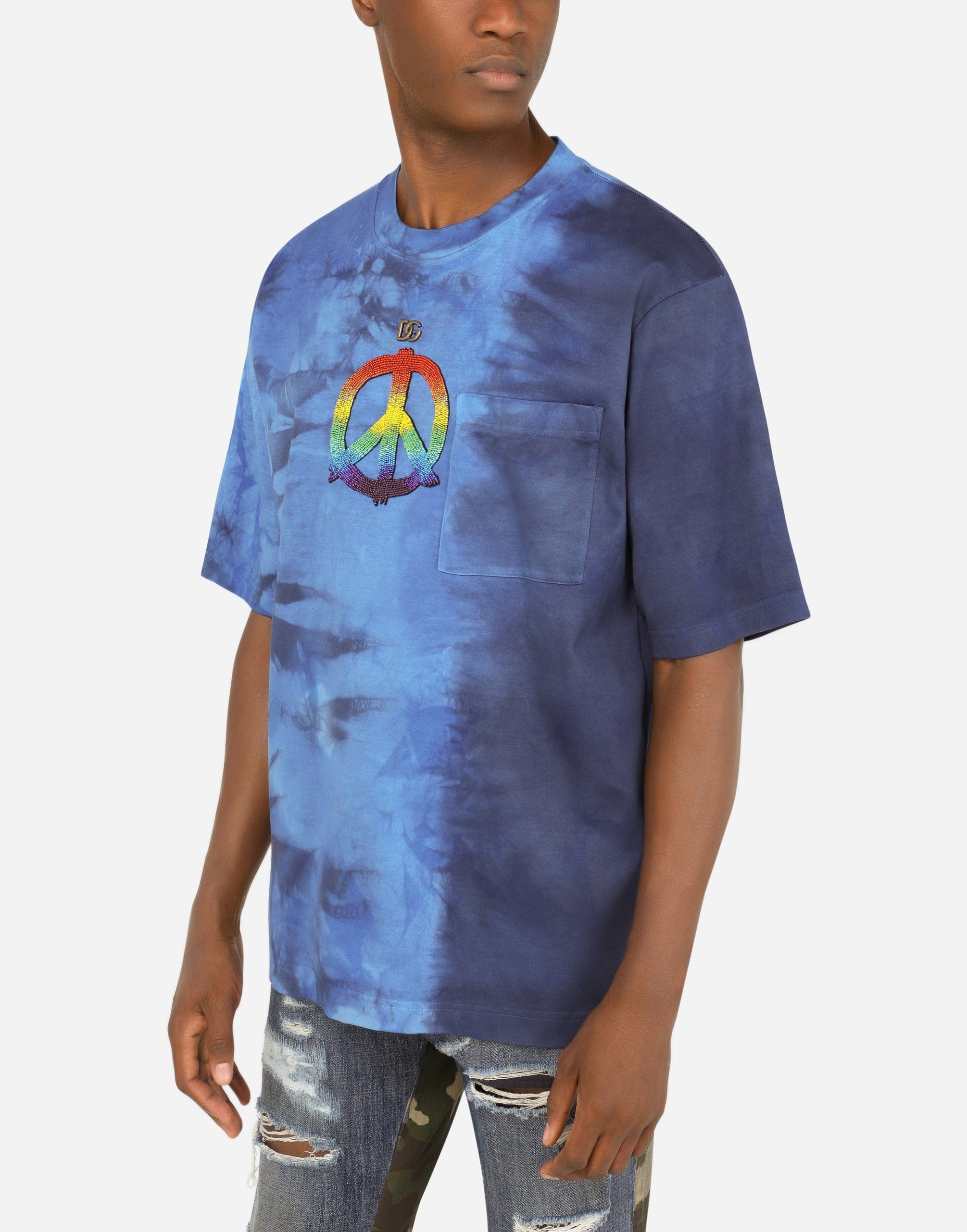 Dolce & Gabbana Tie-Dye Peace Sign T-Shirt