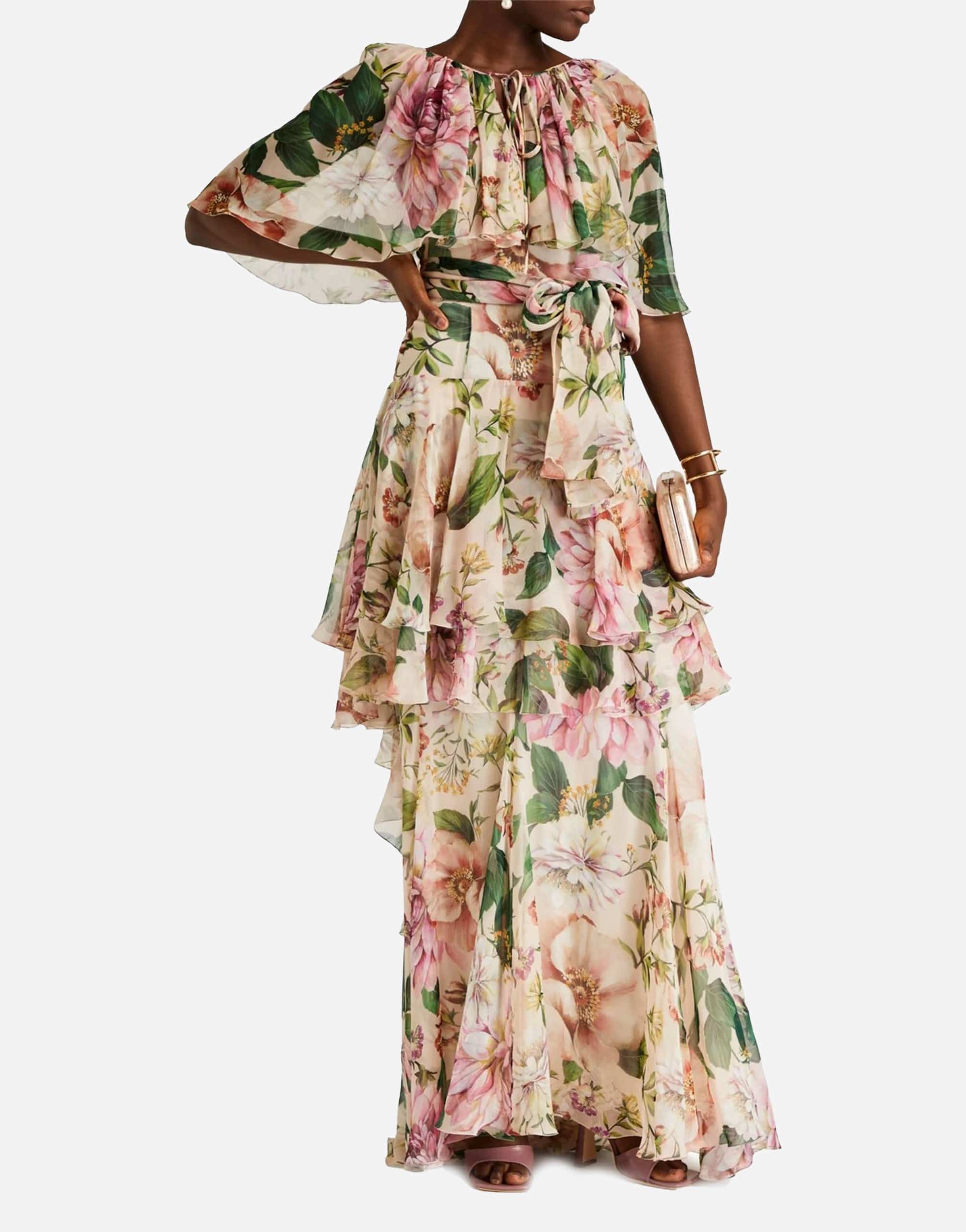 Dolce & Gabbana Tiered Floral-Print Silk Maxi Dress