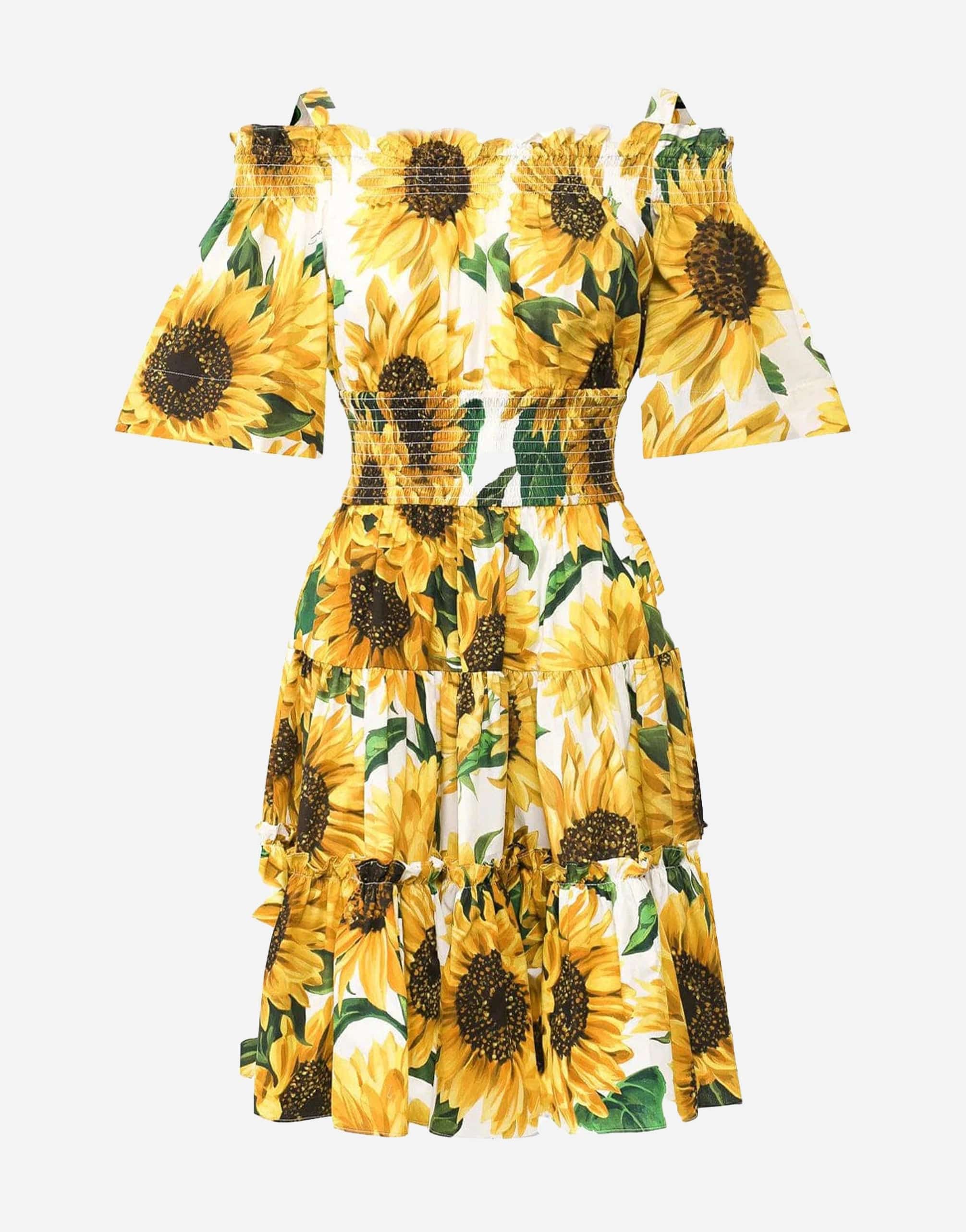 Dolce & Gabbana Tiered Sunflower Print Poplin Mini Dress