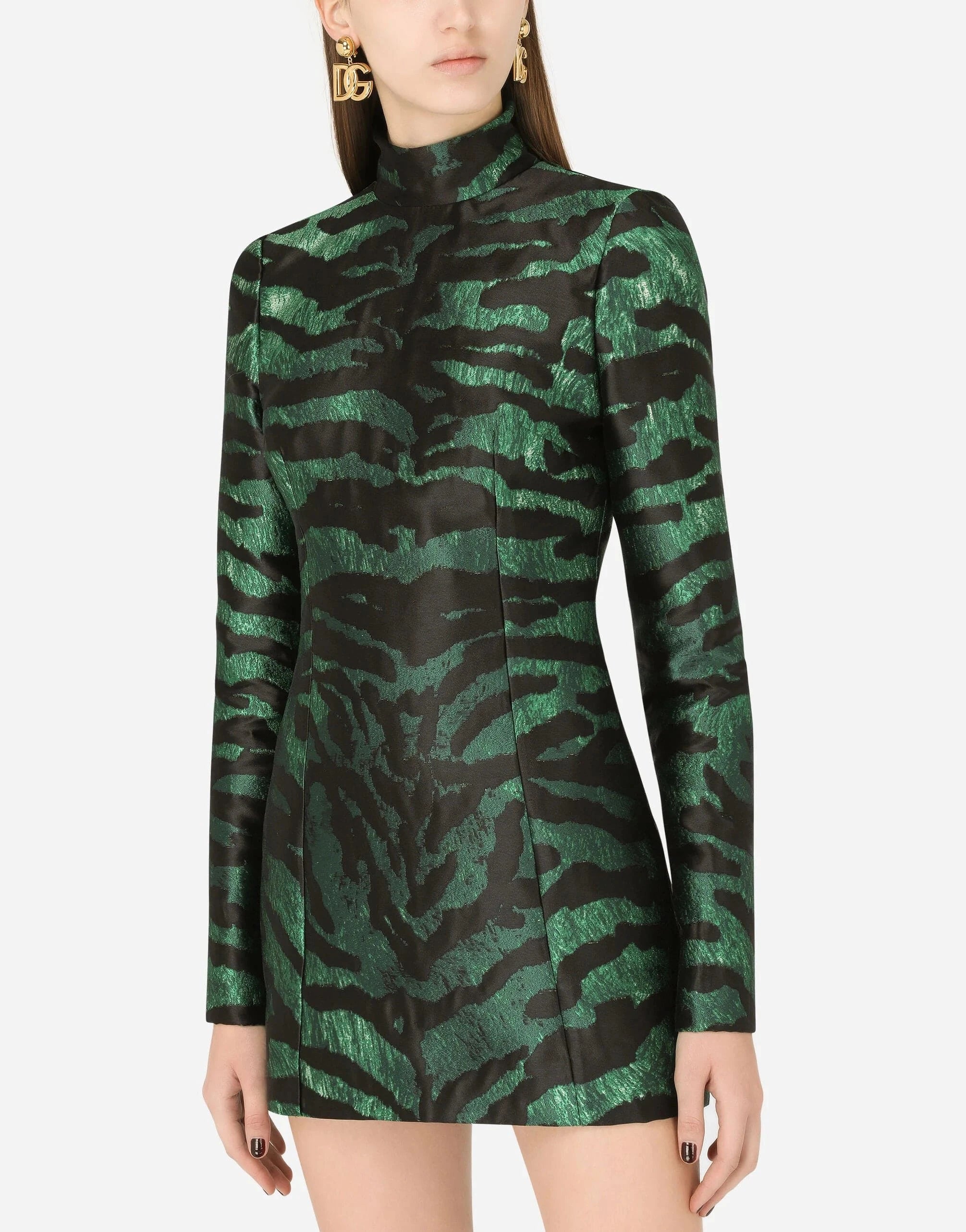 Dolce & Gabbana Tiger-Print Lamé Jacquard Minidress