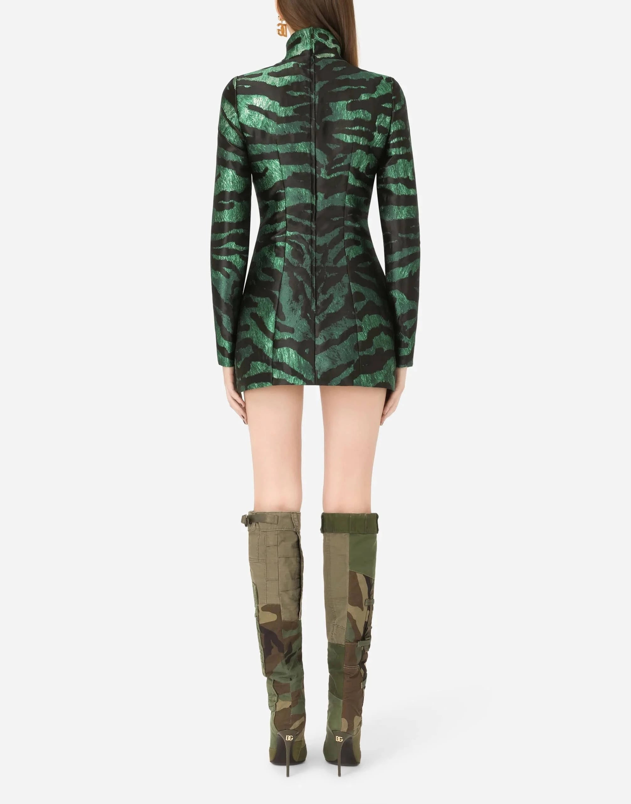Dolce & Gabbana Tiger-Print Lamé Jacquard Minidress