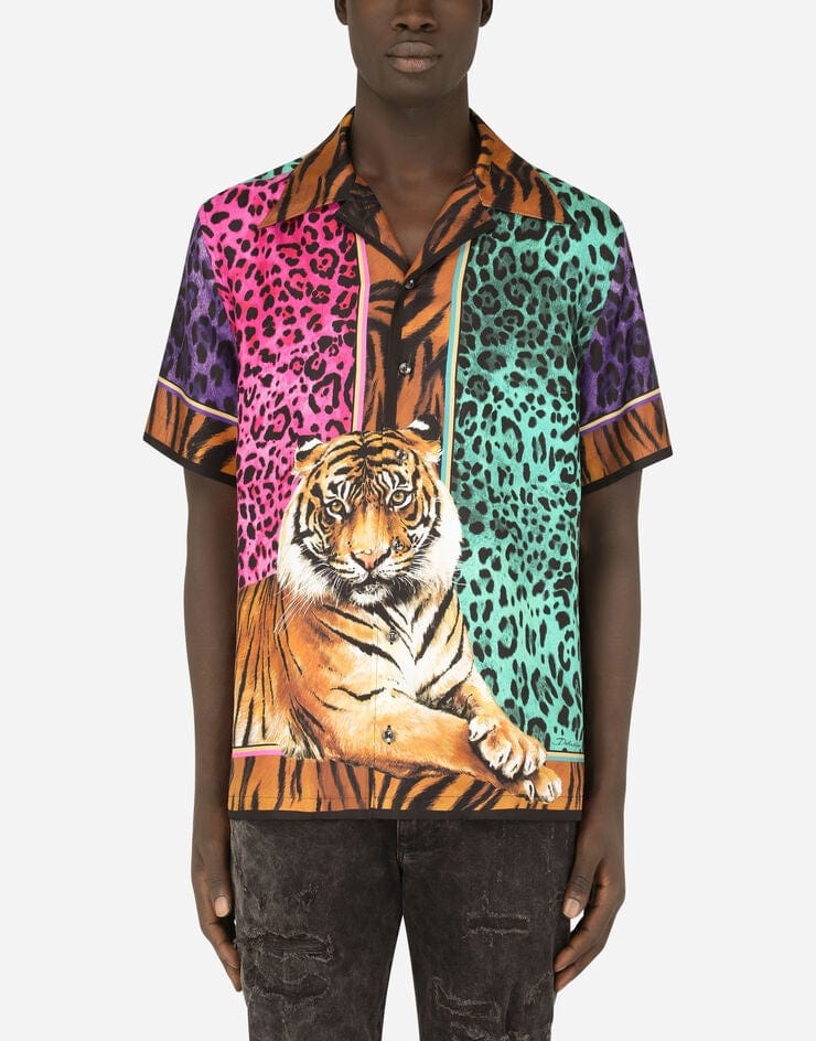 Camisa hawaiana de seda con estampado de tigre Dolce Gabbana