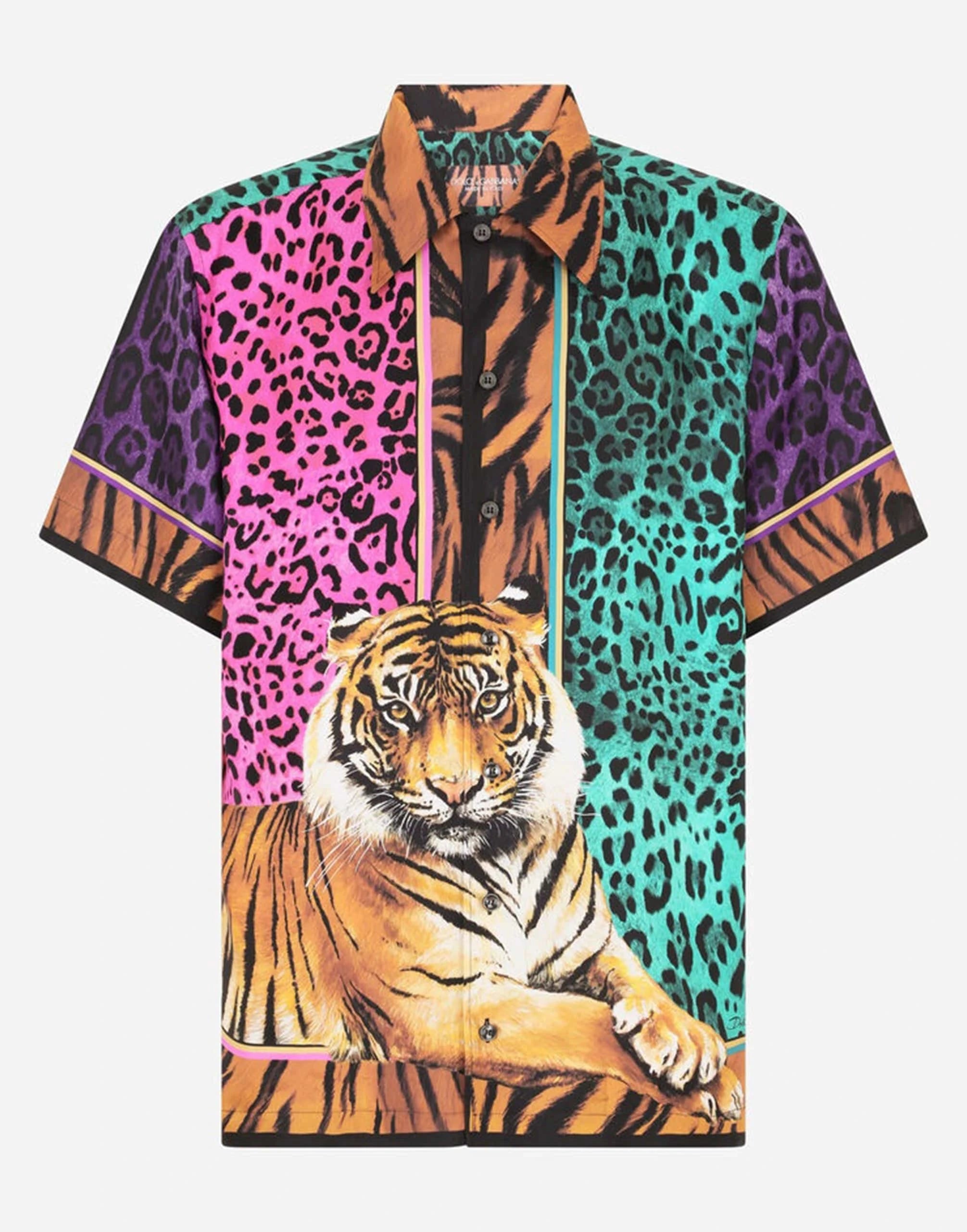 Dolce & Gabbana Tiger-Print Silk Hawaiian Shirt