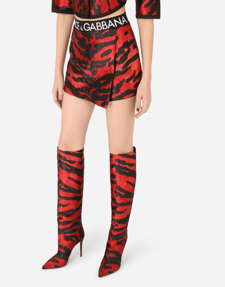 Dolce & Gabbana Tiger-Print Wrap Lamé Jacquard Skirt