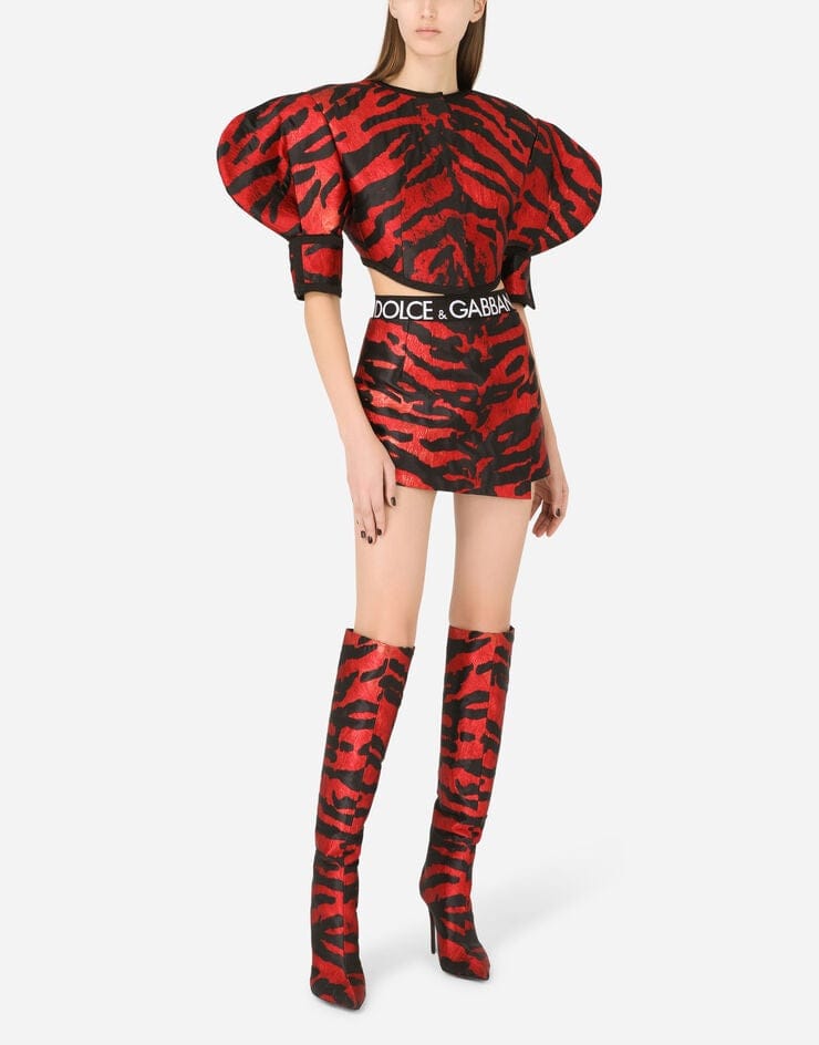 Dolce & Gabbana Tiger-Print Wrap Lamé Jacquard Skirt