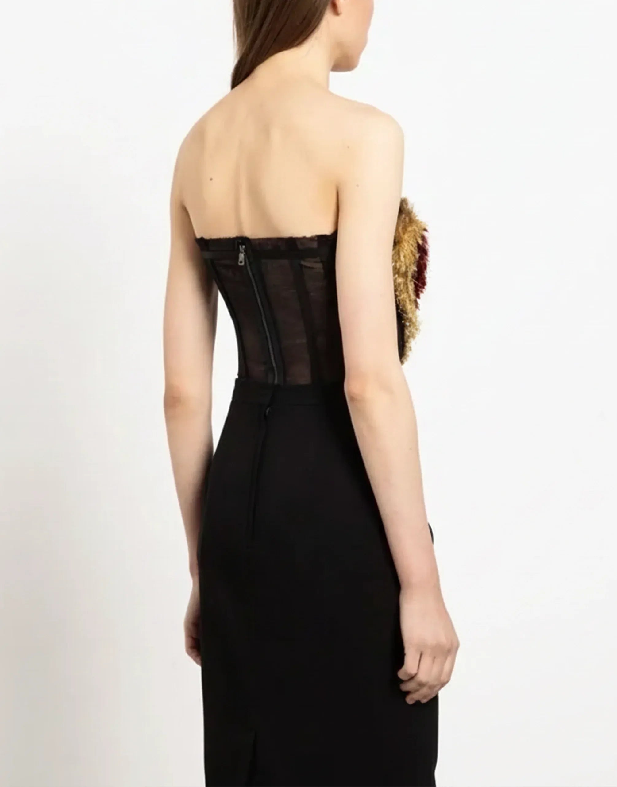 Dolce & Gabbana Tinsel Heart Strapless Mesh Bustier Top