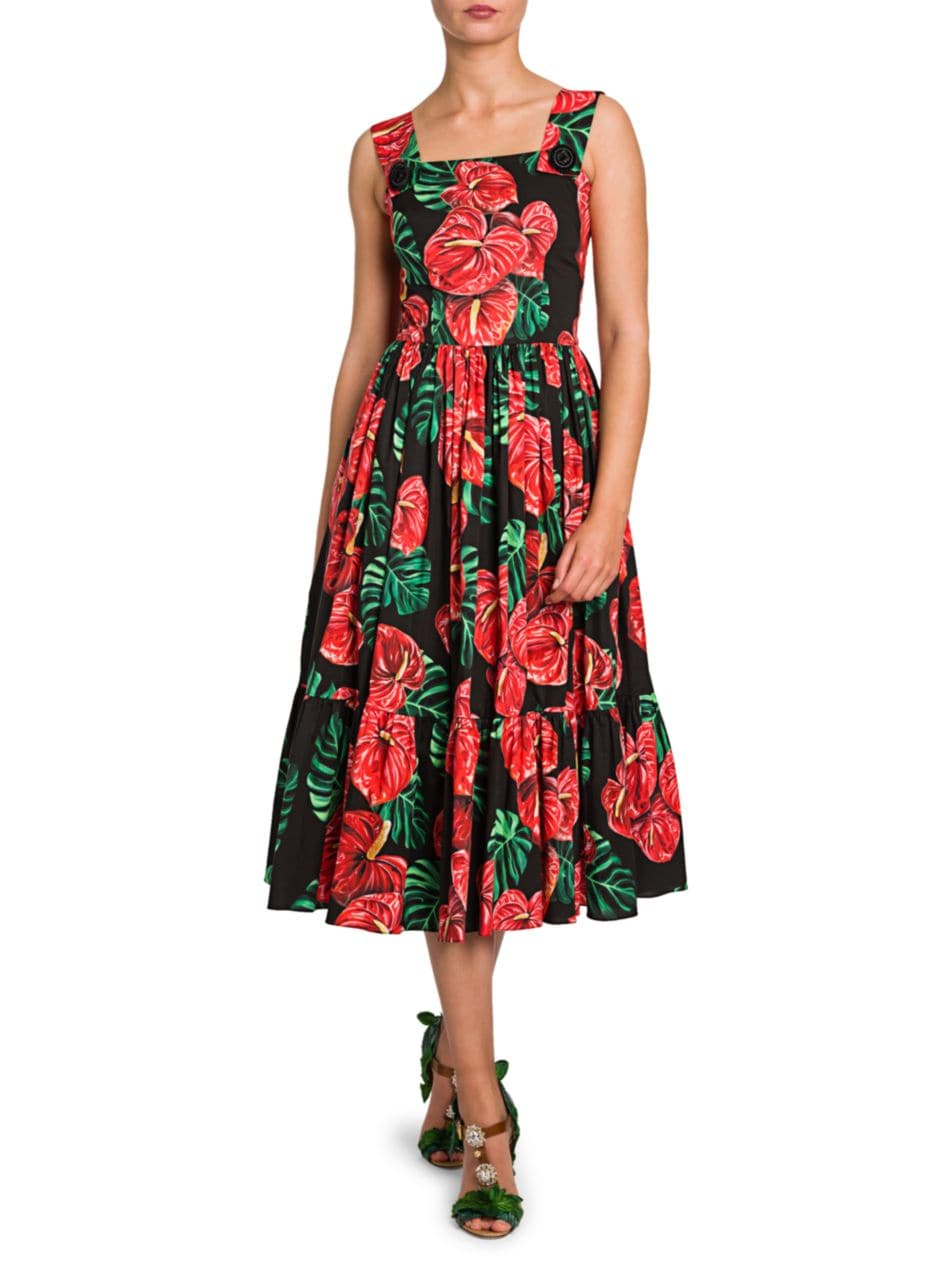 Dolce & Gabbana Tropical Floral-Print Poplin Dress