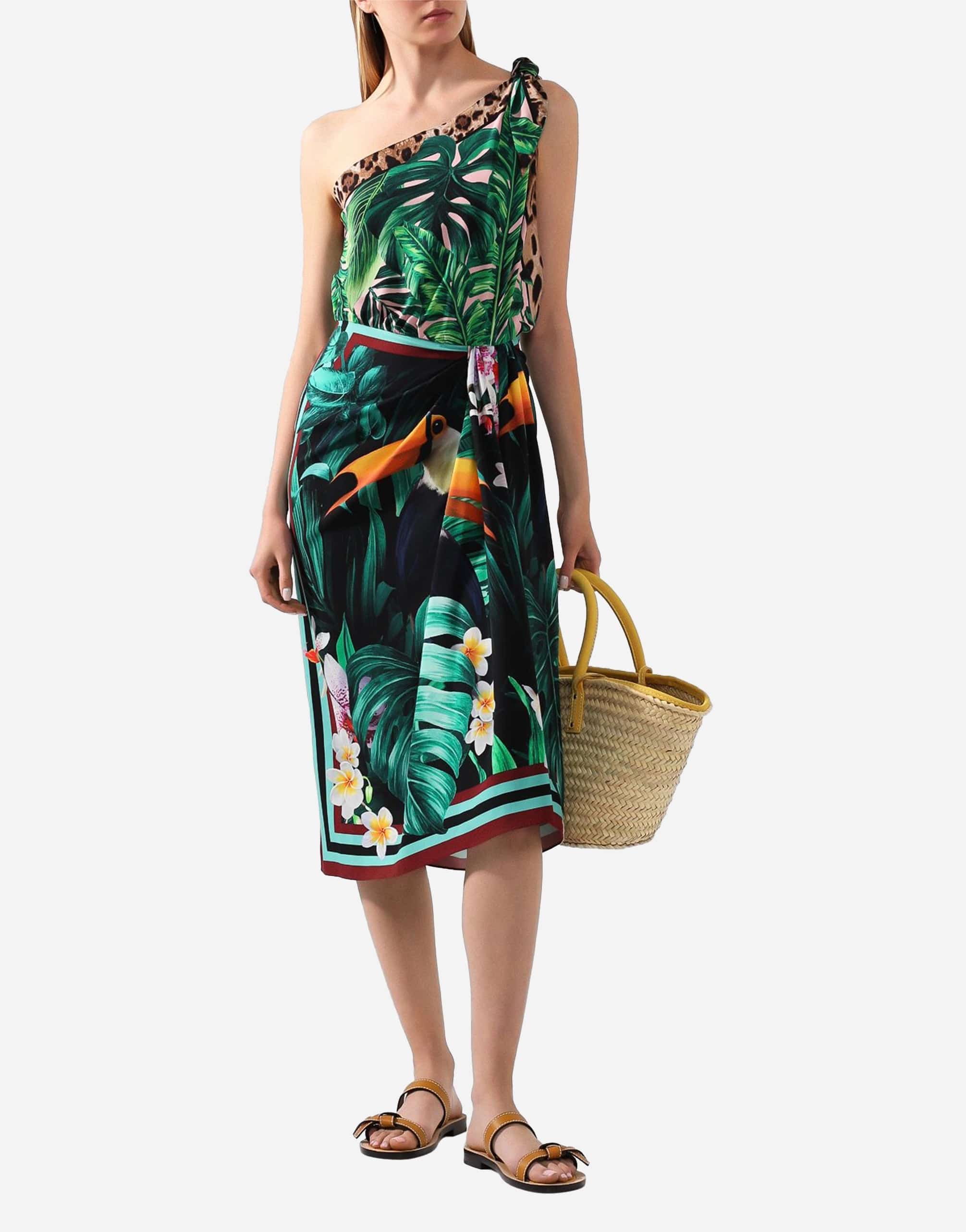 Dolce & Gabbana Tropical Jungle Print One-Shoulder Dress Dolce & Gabbana Tropical Jungle Print One-Shoulder Dress