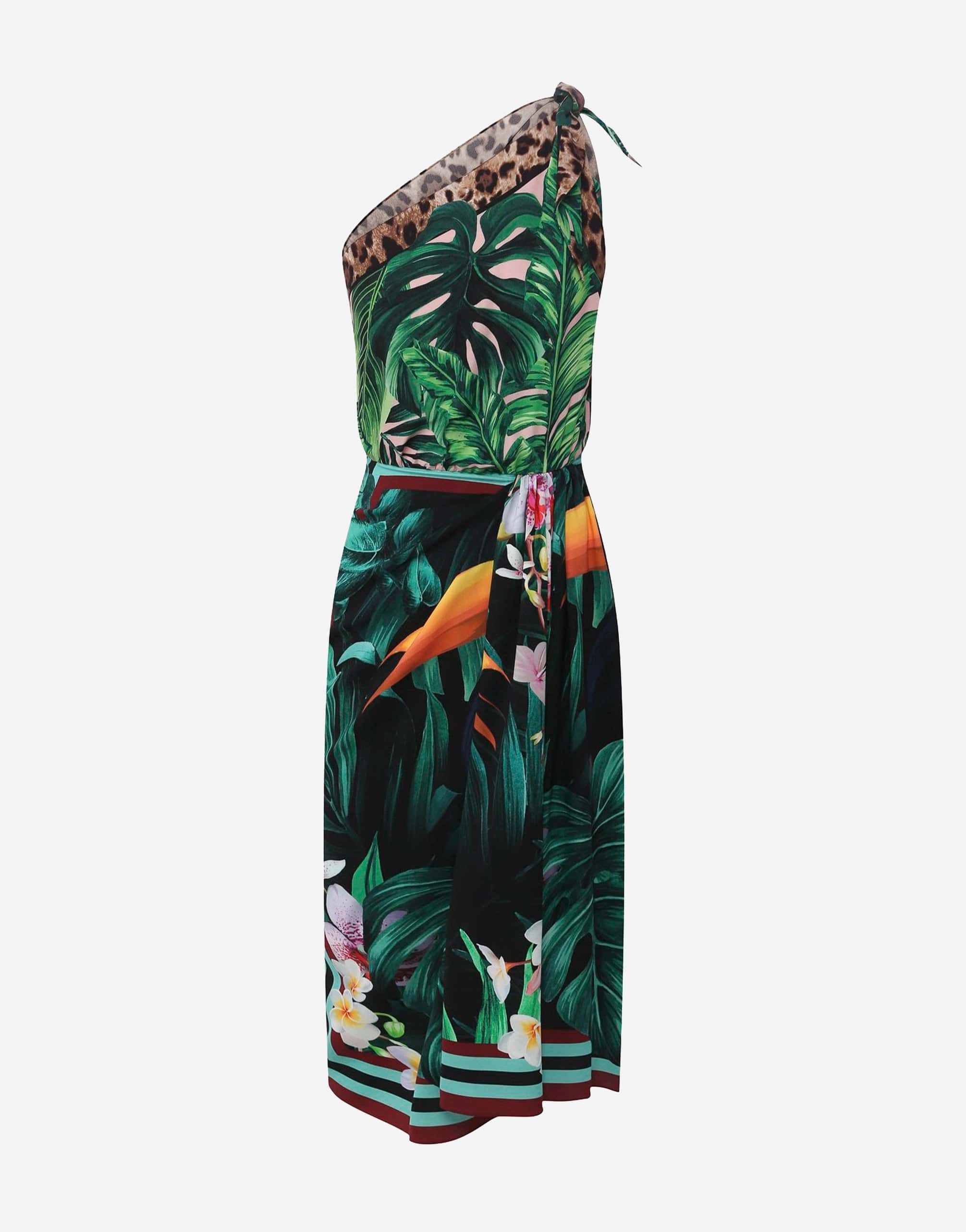Dolce & Gabbana Tropical Jungle Print One-Shoulder Dress