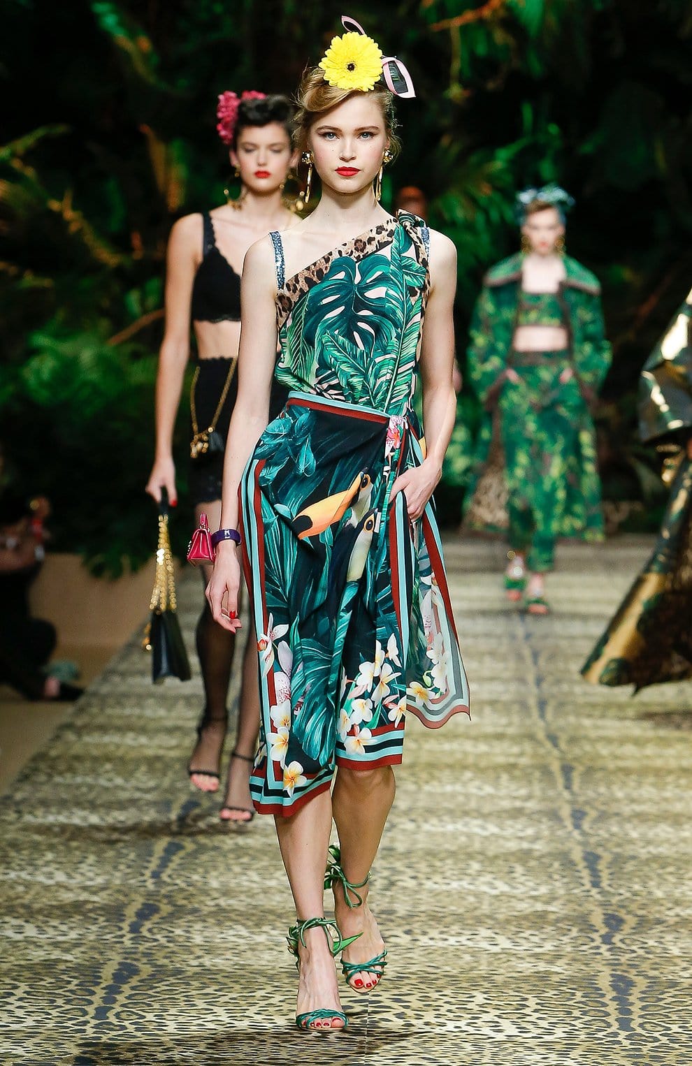Dolce & Gabbana Tropical Jungle Print One-Shoulder Dress