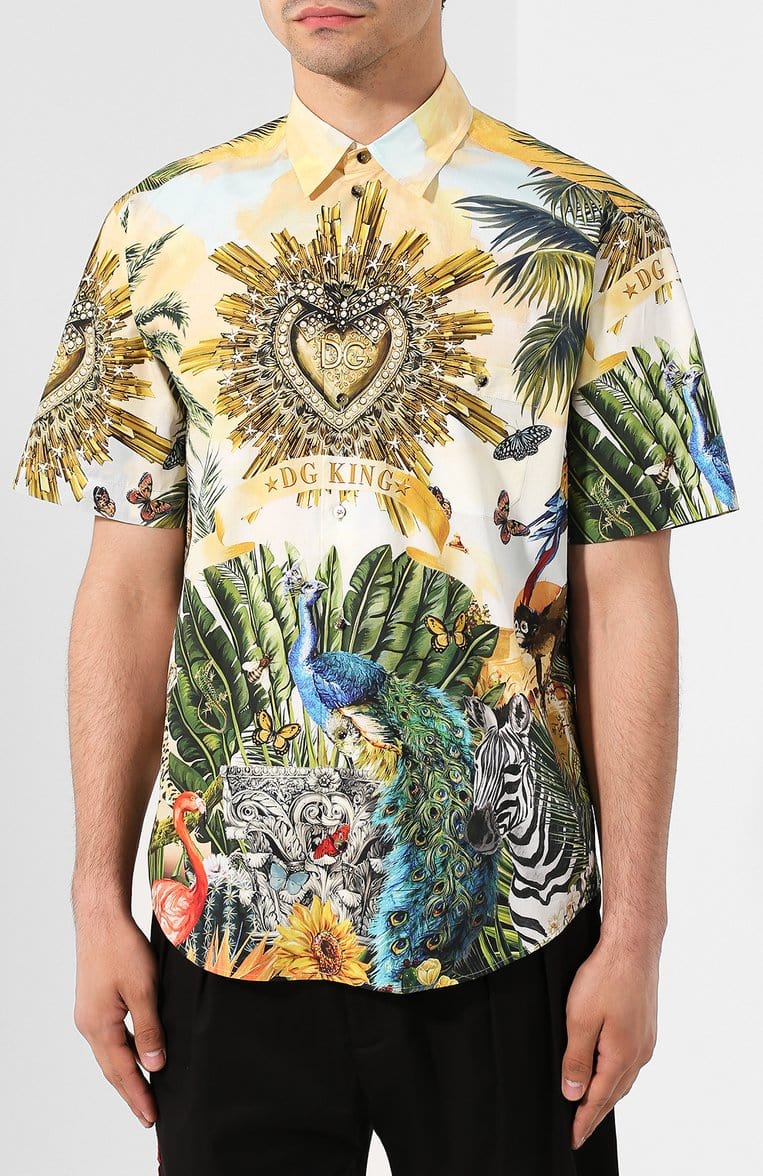 Dolce & Gabbana Tropical King Print Cotton Hawaiian Shirt