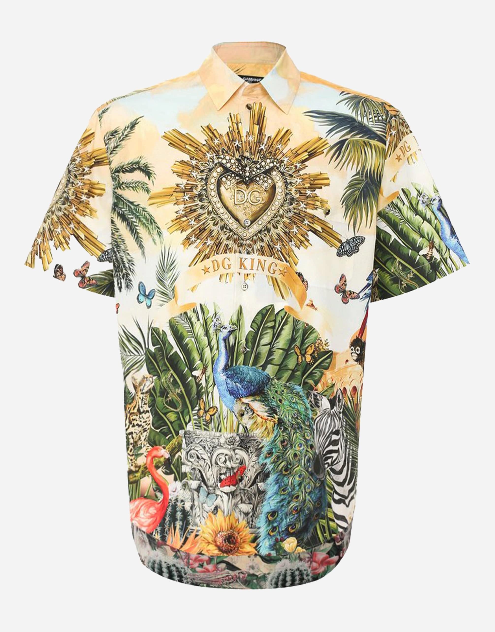 Dolce & Gabbana Tropical King Print Cotton Hawaiian Shirt