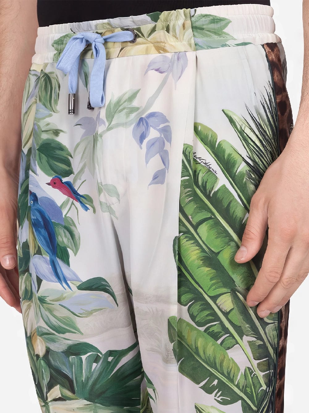 Dolce & Gabbana Tropical Print And Strips Silk Jogging Pants